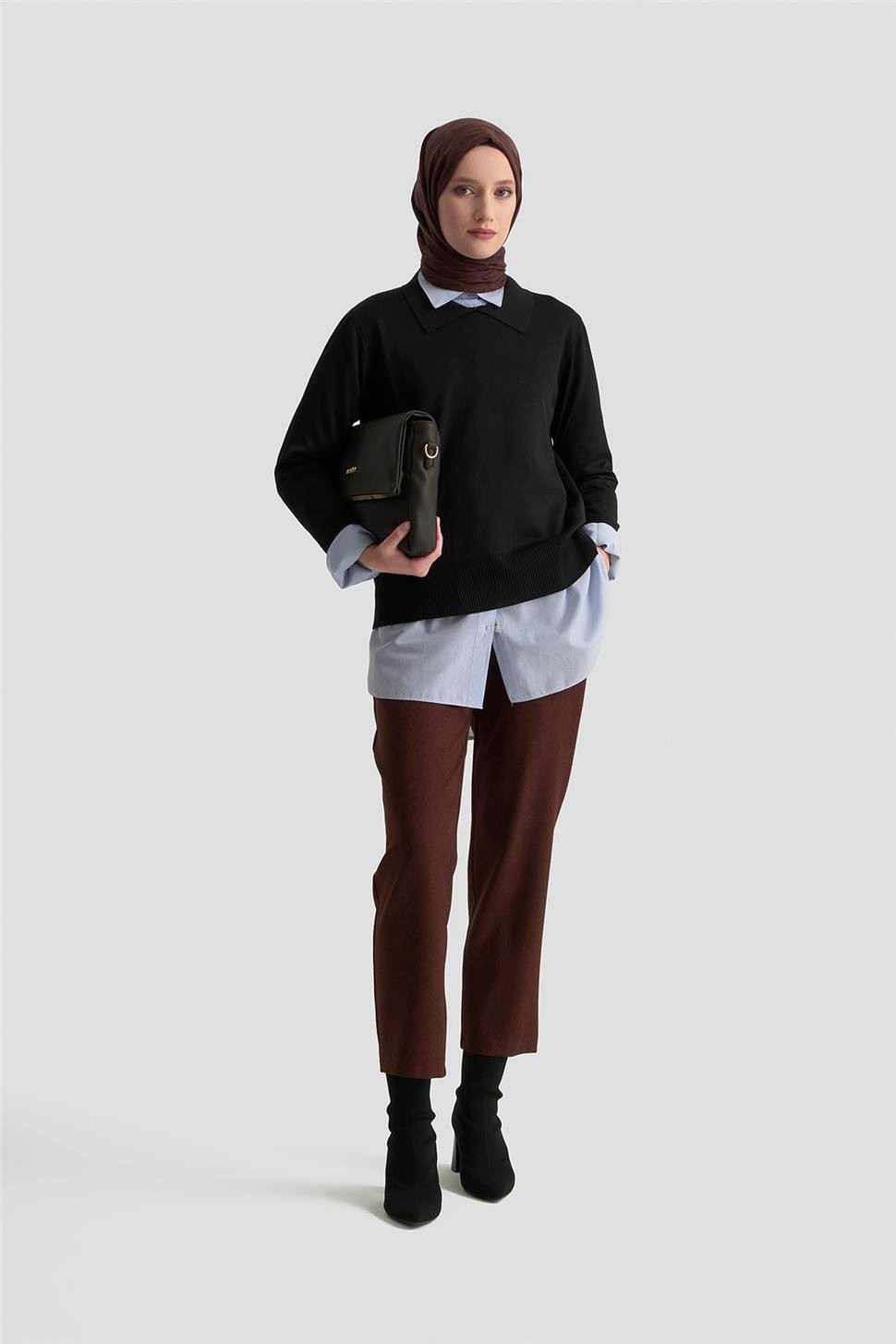 Armine Beli Lastikli Klasik Pantolon 25KD1113 Kahve