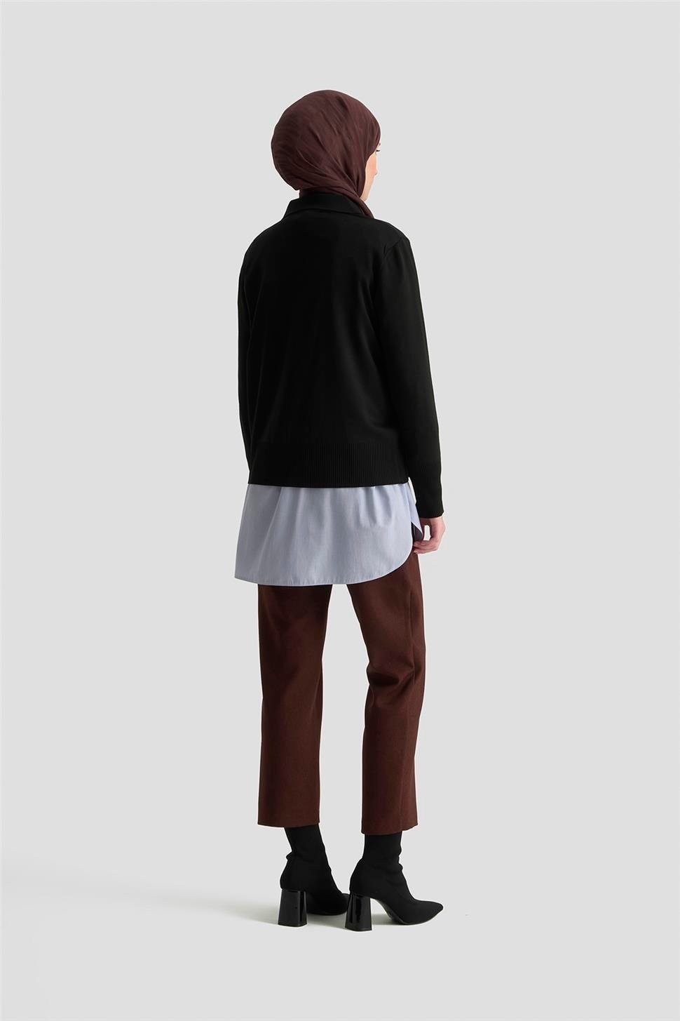 Armine Beli Lastikli Klasik Pantolon 25KD1113 Kahve görsel 2
