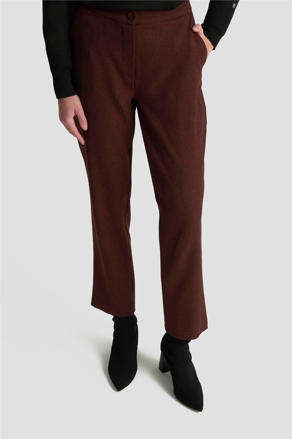 Armine Beli Lastikli Klasik Pantolon 25KD1113 Kahve görsel 3