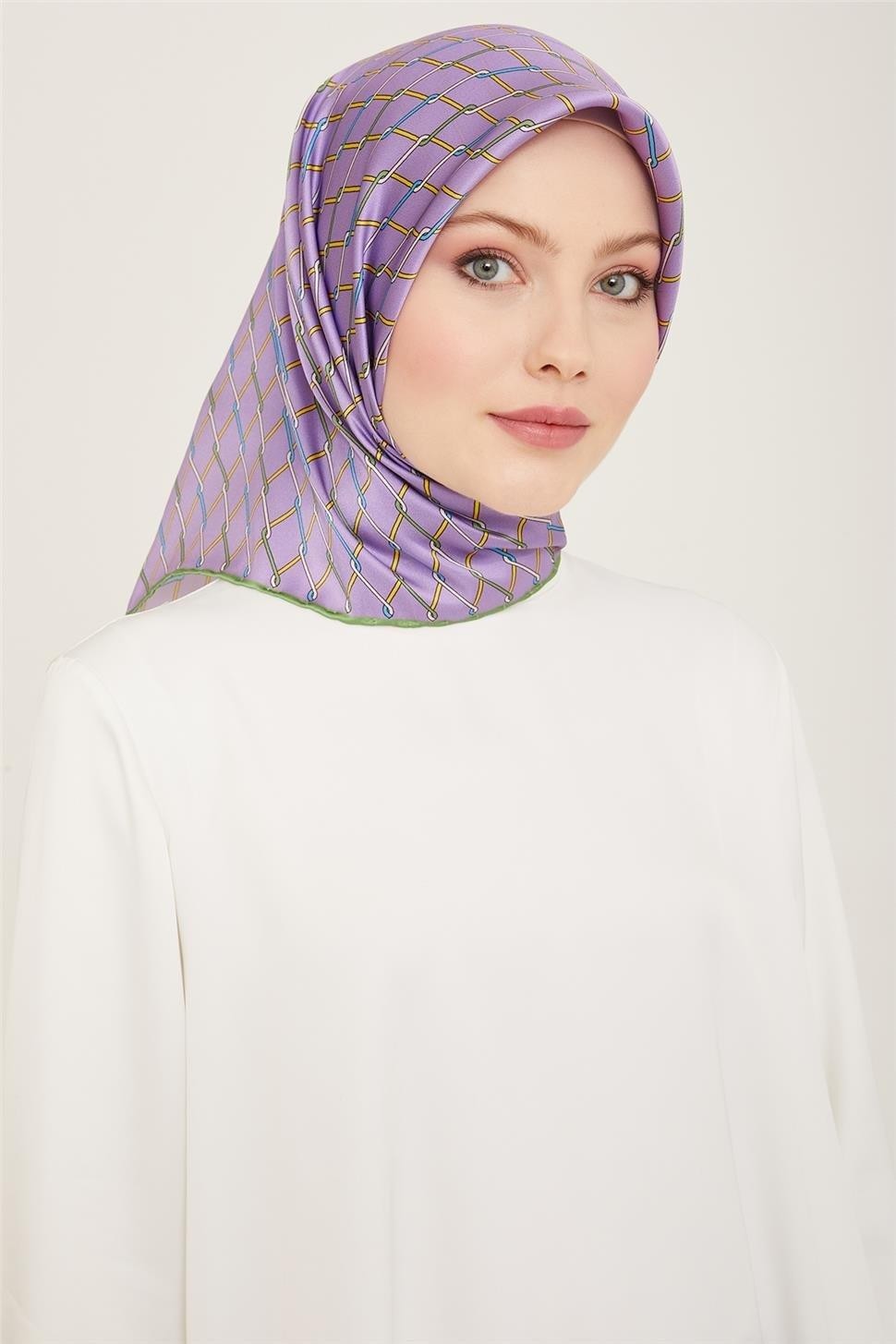 Armine Klasik Desenli Twill İpek Eşarp 24Ya9152 85 04 görsel 5