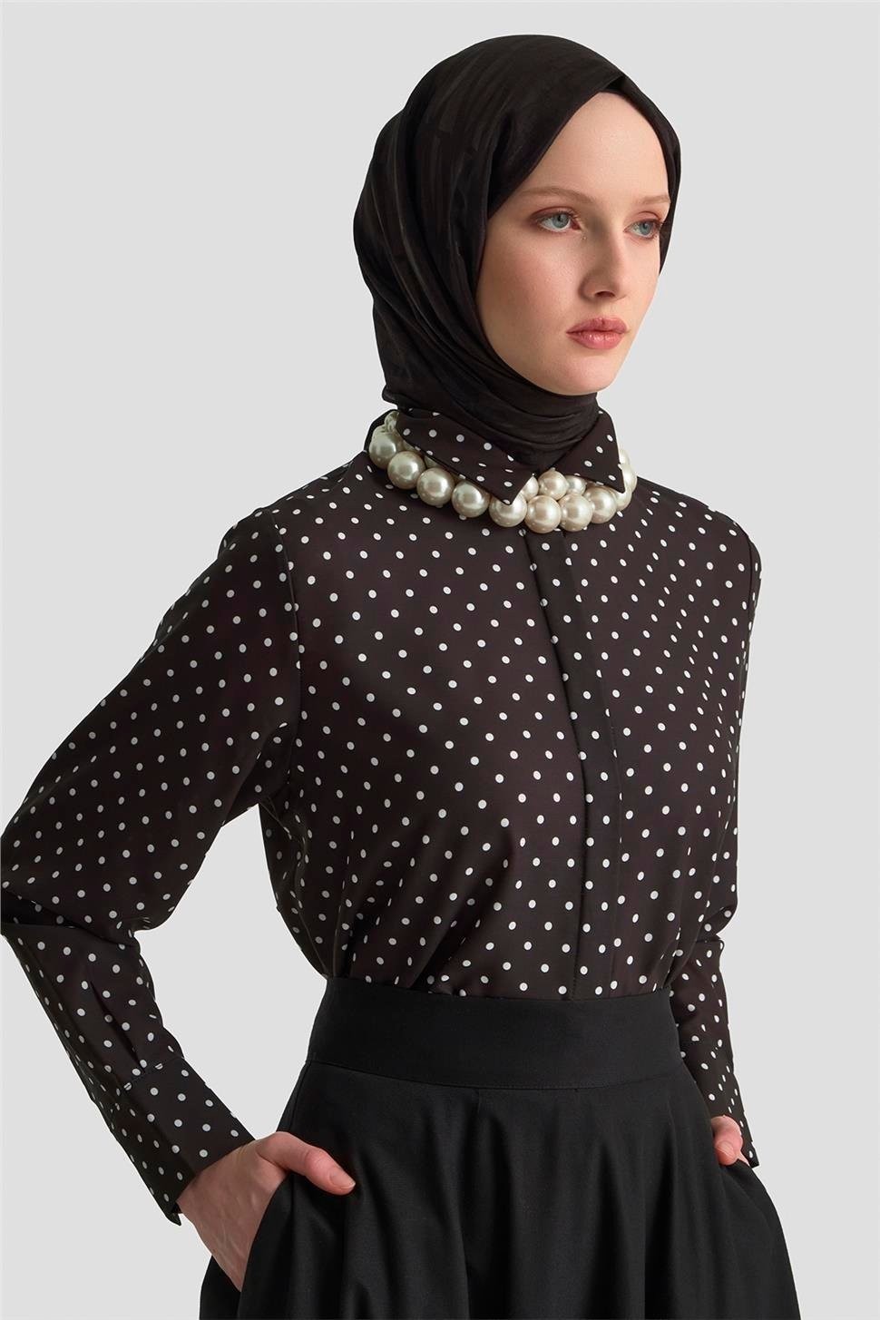 Armine Puantiyeli Gömlek 25KD1008 Siyah görsel 3