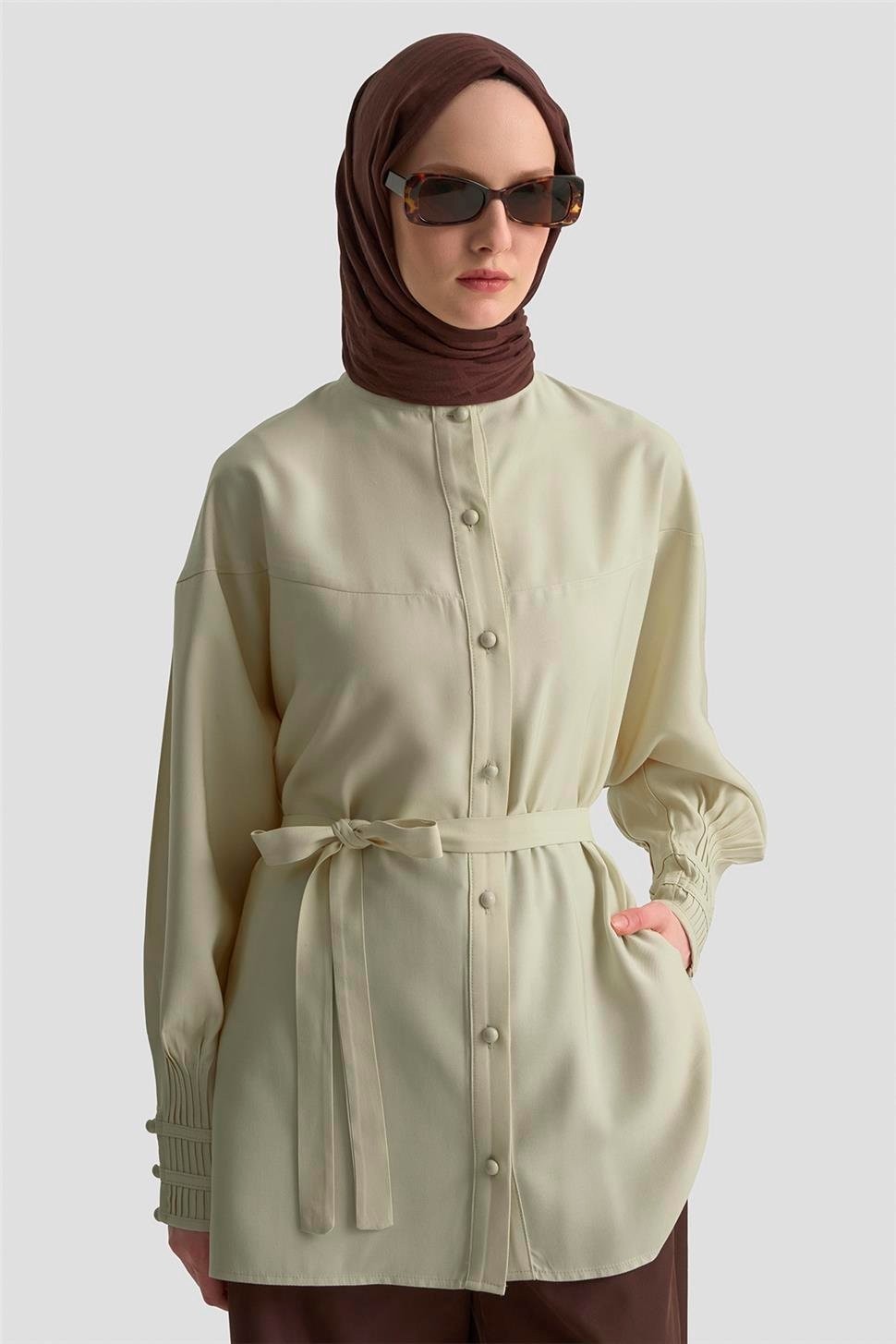Armine Nervürlü Oversize Tunik 25KD9013 Bej görsel 3