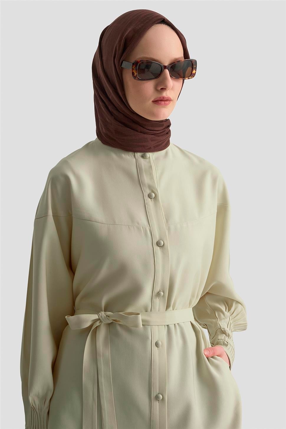 Armine Nervürlü Oversize Tunik 25KD9013 Bej görsel 4
