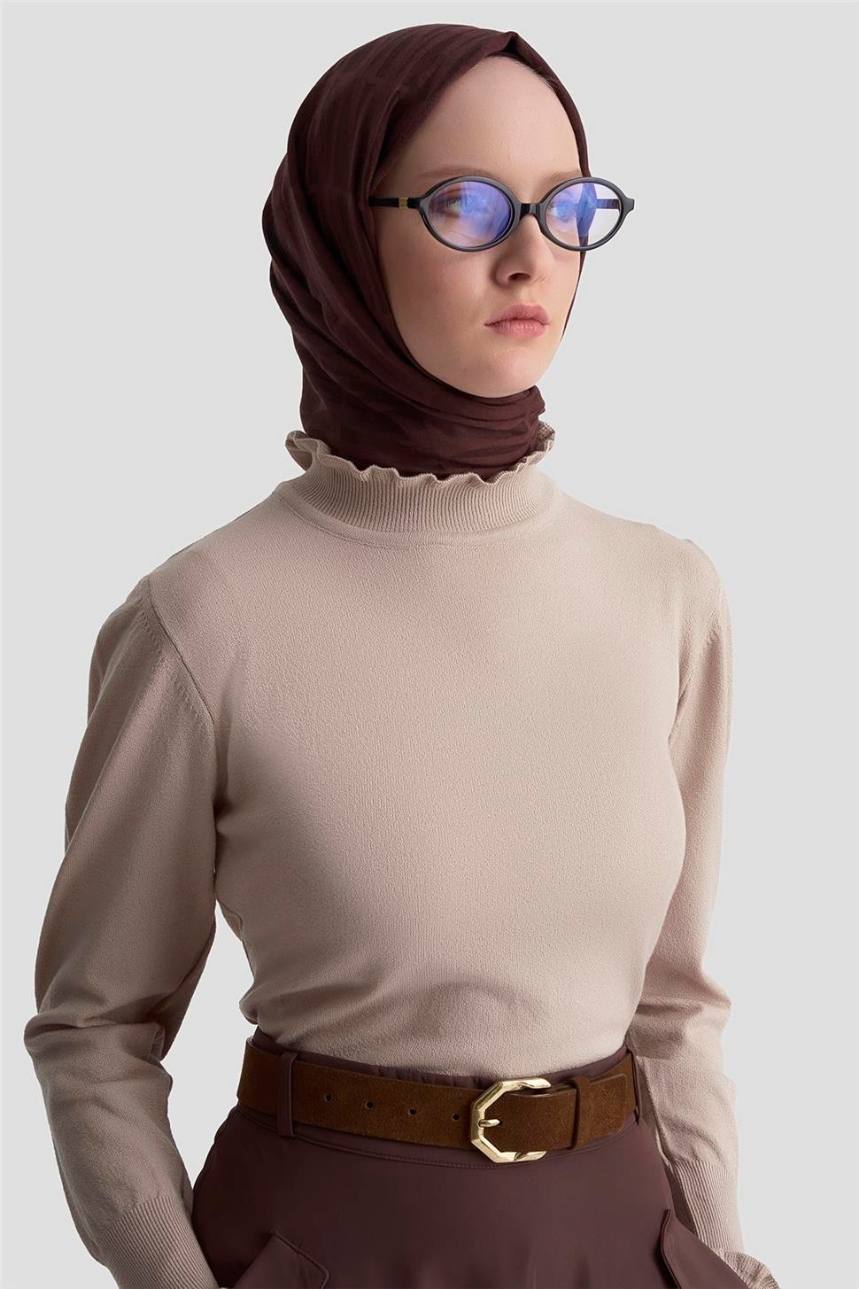 Armine Fırfır Detaylı Kazak 25KD7007 Taş görsel 3