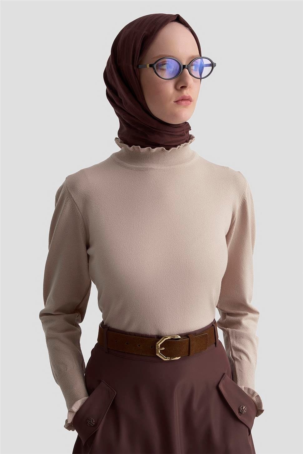 Armine Fırfır Detaylı Kazak 25KD7007 Taş görsel 4