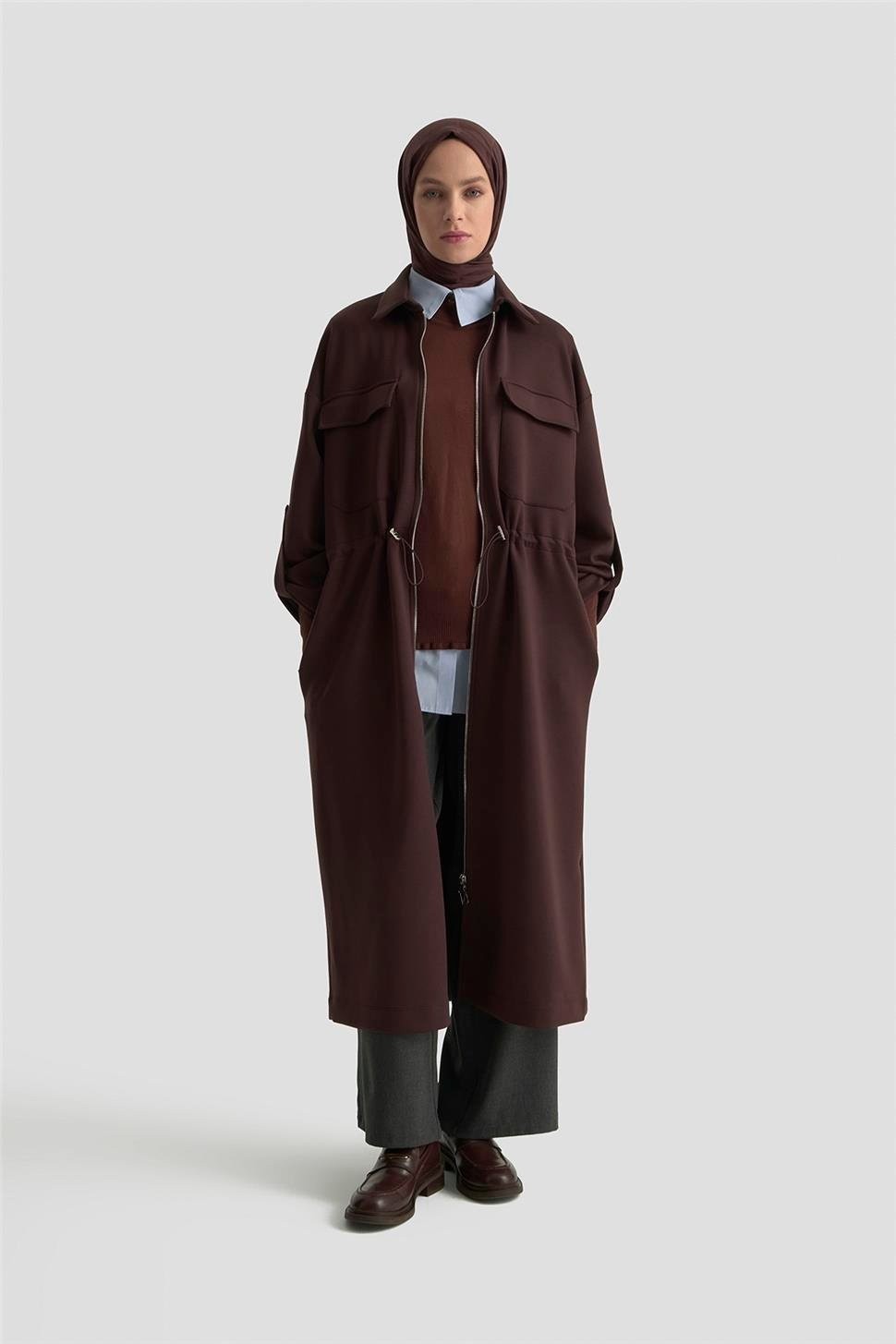 Armine Beli Büzgülü Örme Giyçık 25KD1504 Kahverengi