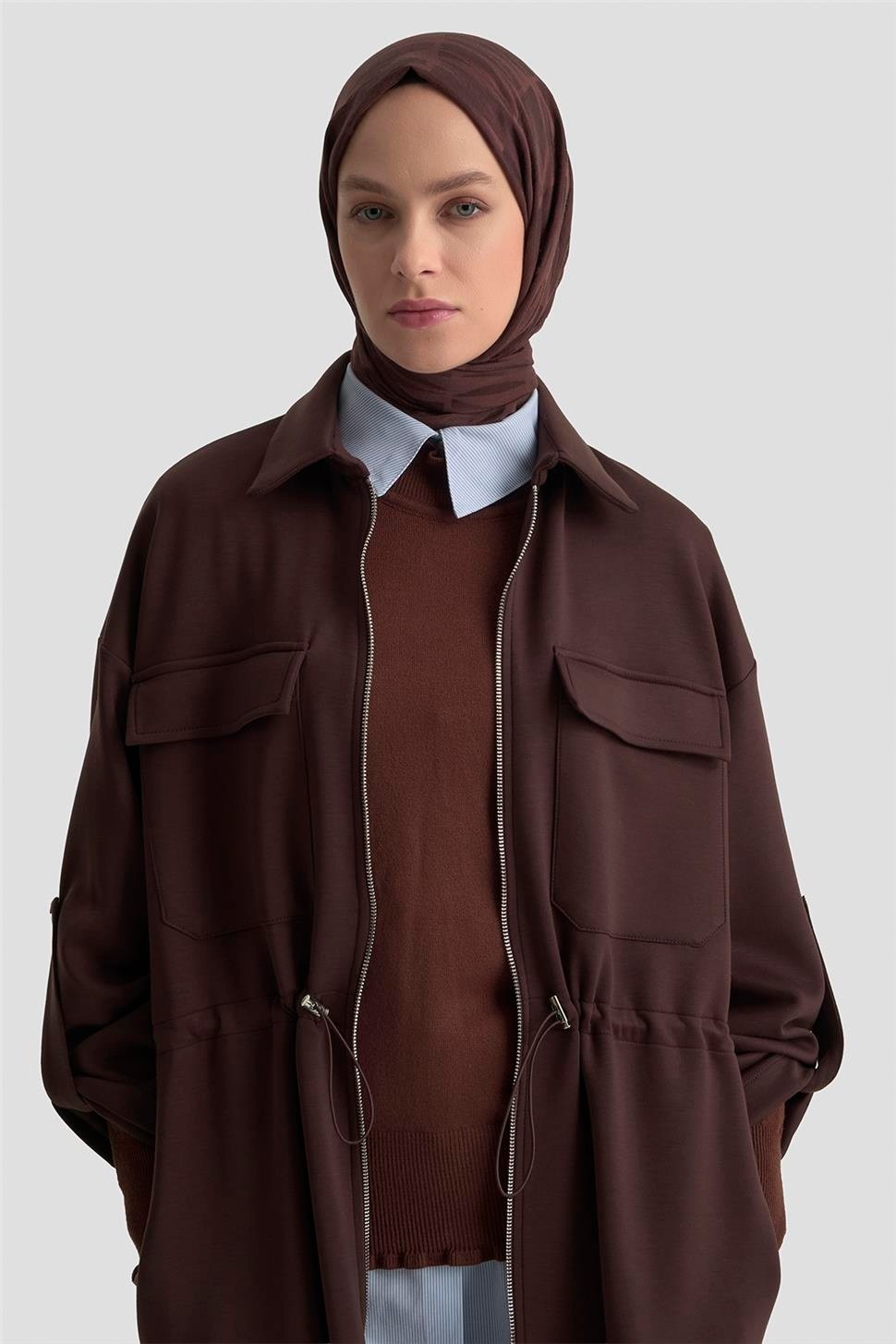 Armine Beli Büzgülü Örme Giyçık 25KD1504 Kahverengi görsel 2