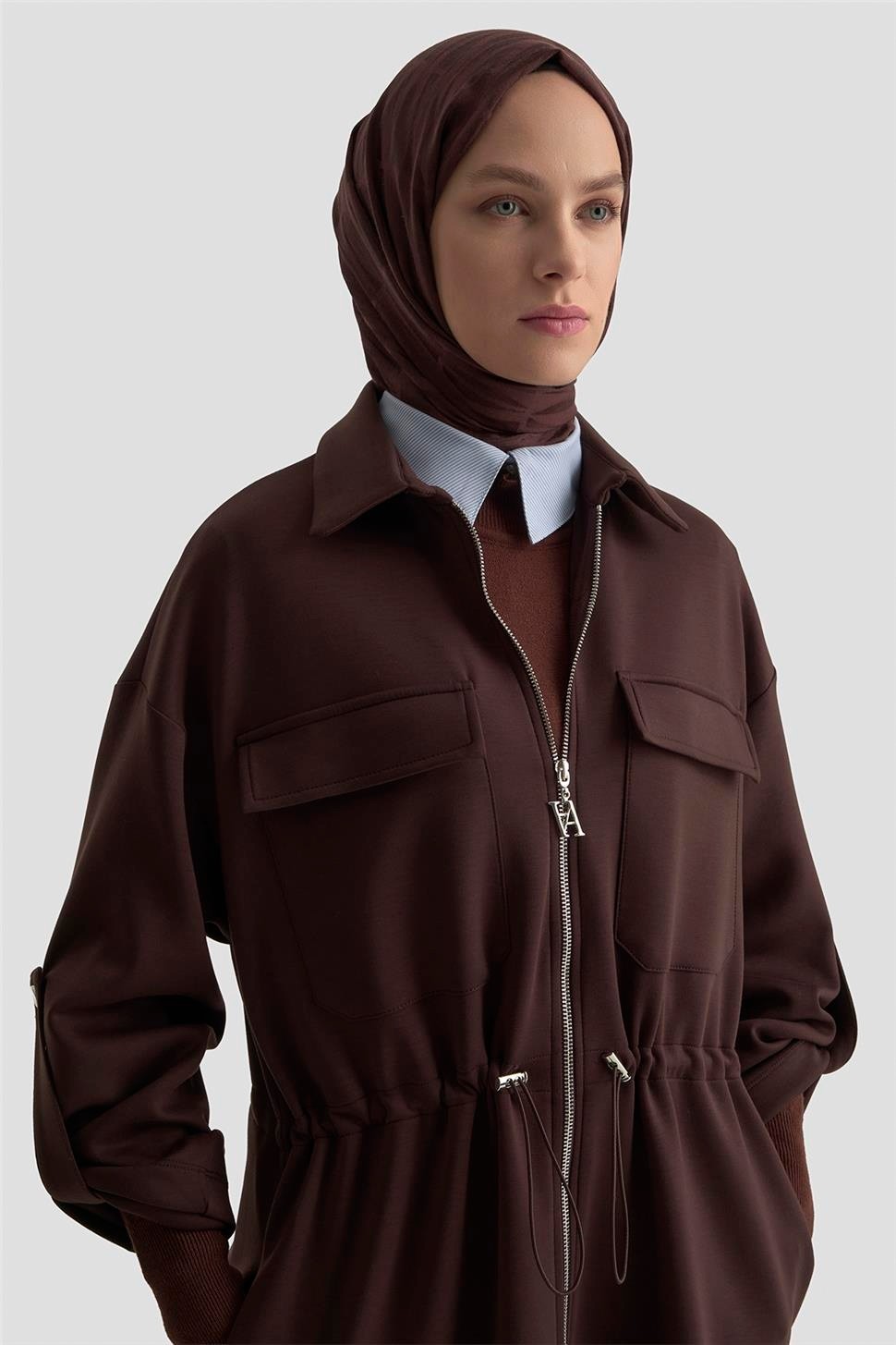 Armine Beli Büzgülü Örme Giyçık 25KD1504 Kahverengi görsel 3