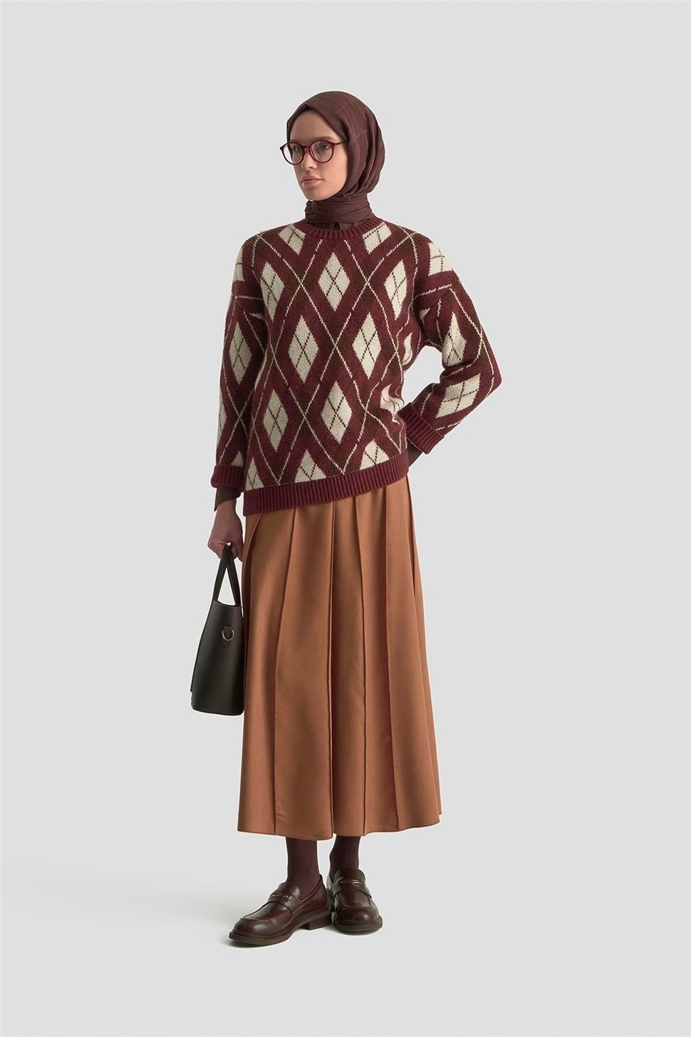 Armine Dikişli Süet Etek 25K1924 Camel görsel 2