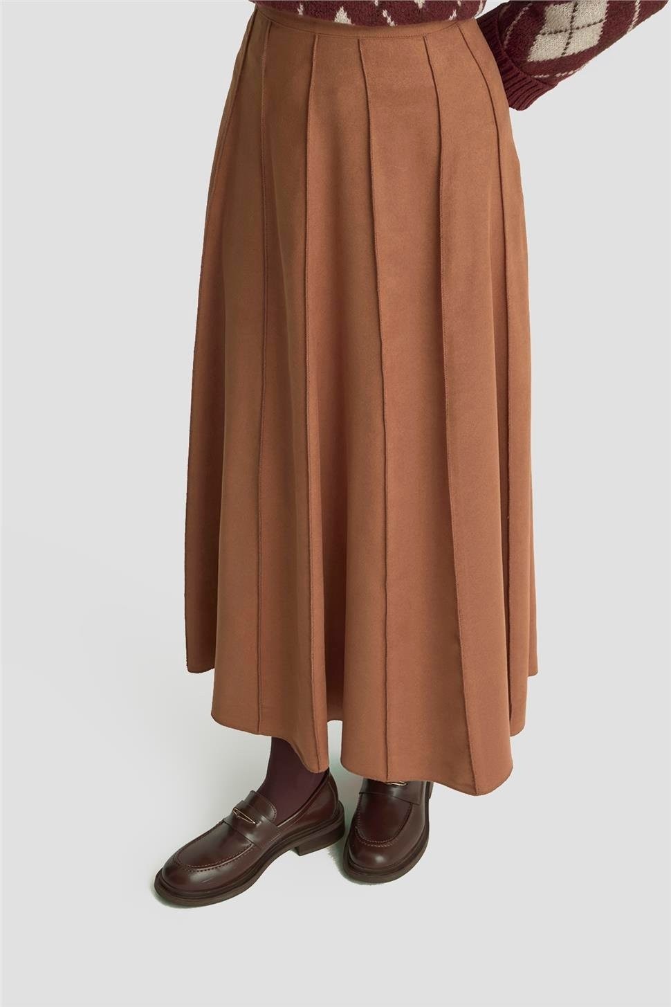 Armine Dikişli Süet Etek 25K1924 Camel görsel 3