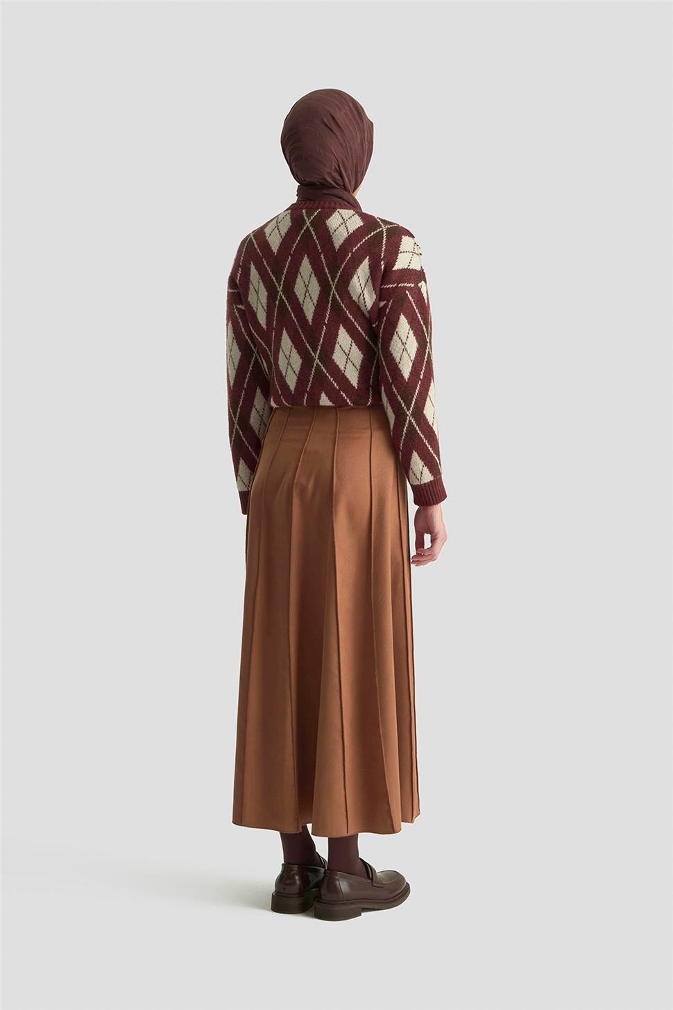 Armine Dikişli Süet Etek 25K1924 Camel görsel 4
