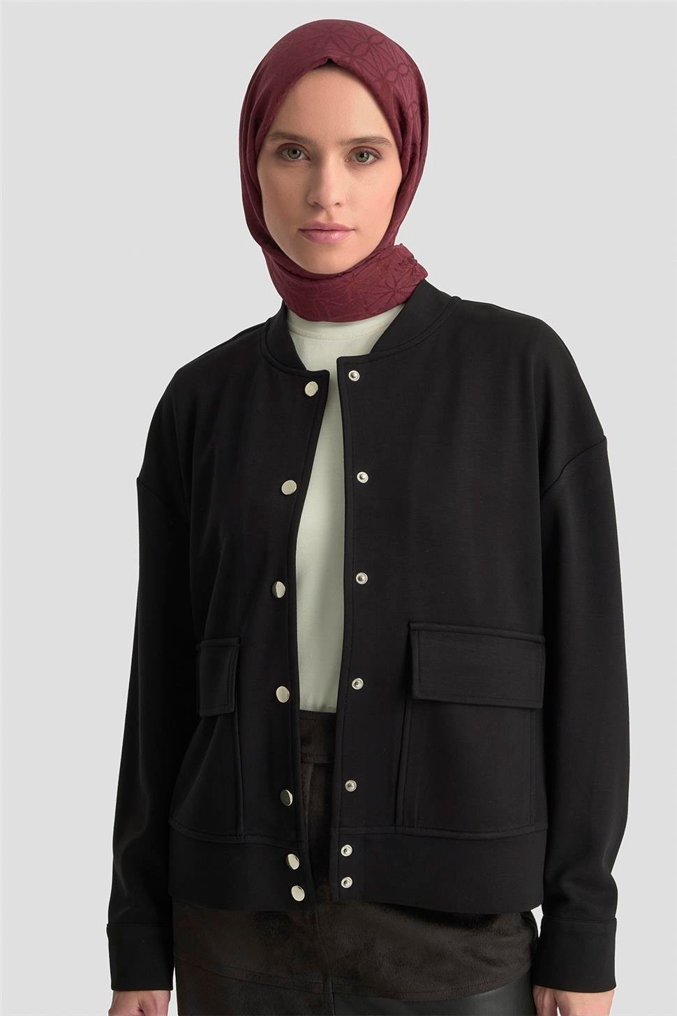 Armine Zımbalı Örme Ceket 25KD4032 Siyah görsel 3