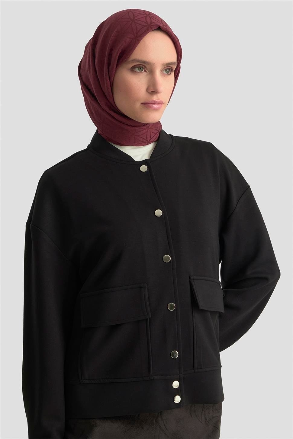 Armine Zımbalı Örme Ceket 25KD4032 Siyah görsel 4