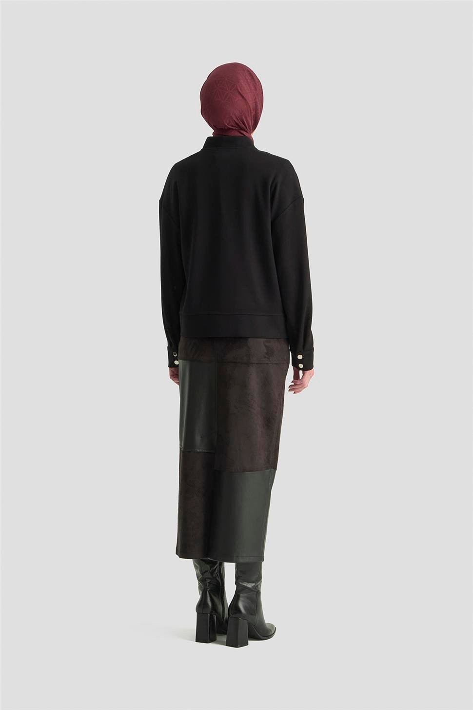 Armine Zımbalı Örme Ceket 25KD4032 Siyah görsel 5