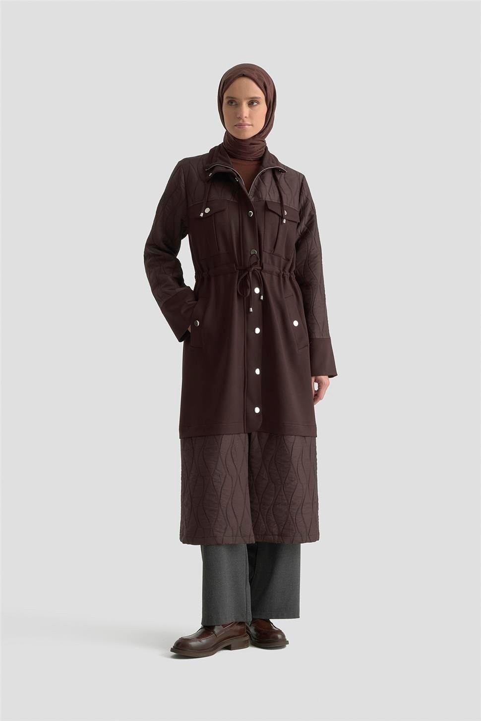 Armine Kapitone Mixli Örme Giyçık 25KD1602 Acı Kahve görsel 2