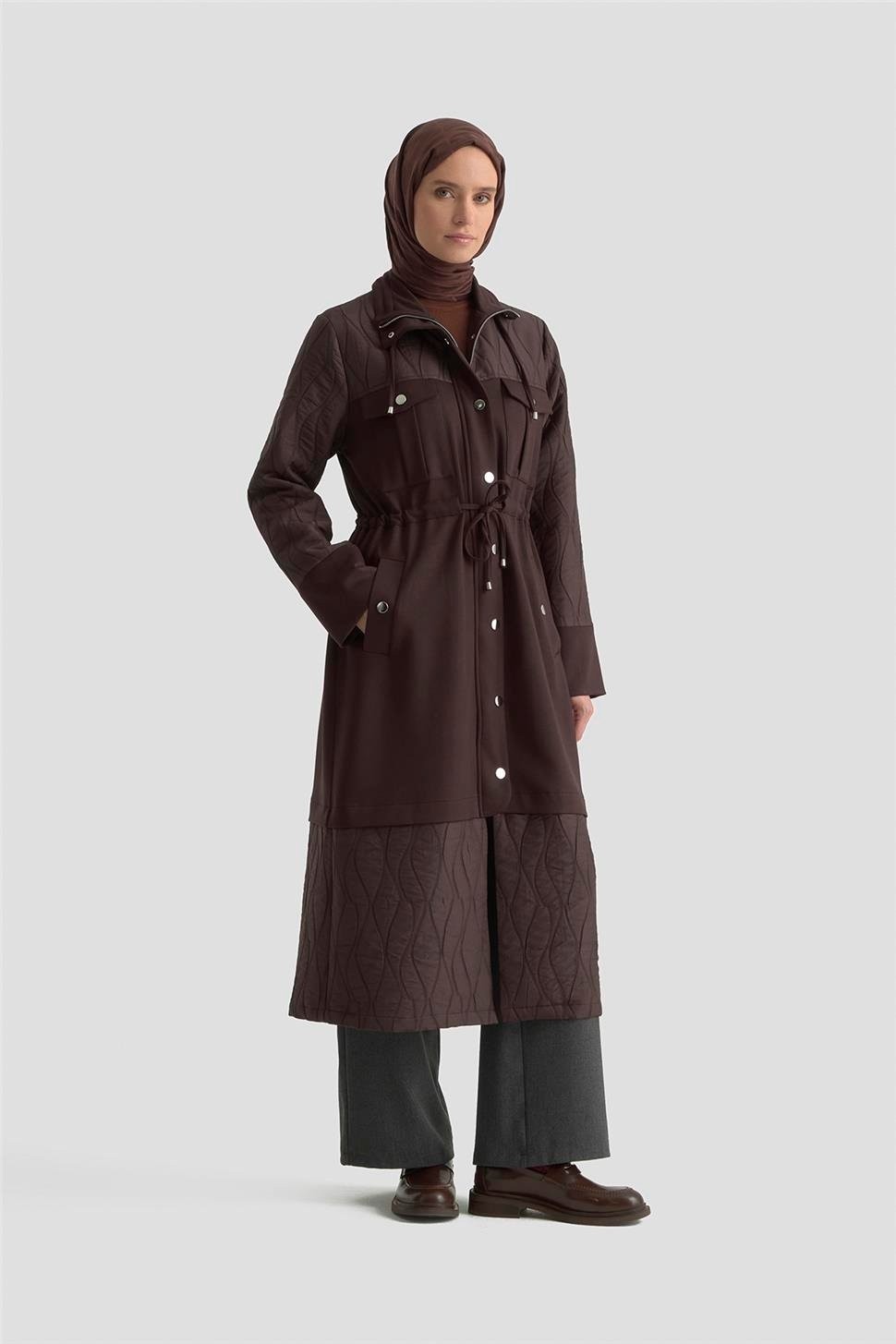 Armine Kapitone Mixli Örme Giyçık 25KD1602 Acı Kahve görsel 3