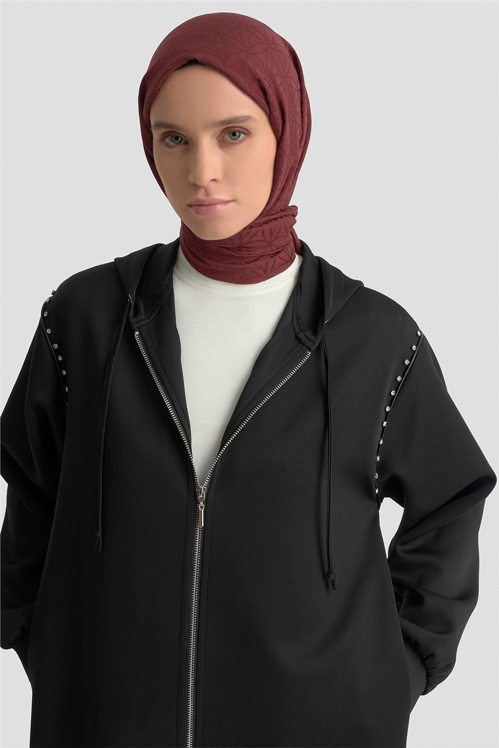 Armine Taş Detaylı Örme Kap 25KD4028 Siyah görsel 2