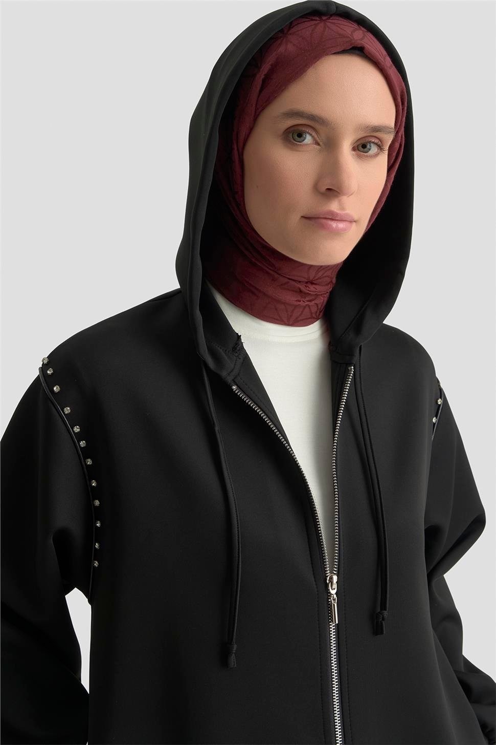 Armine Taş Detaylı Örme Kap 25KD4028 Siyah görsel 3