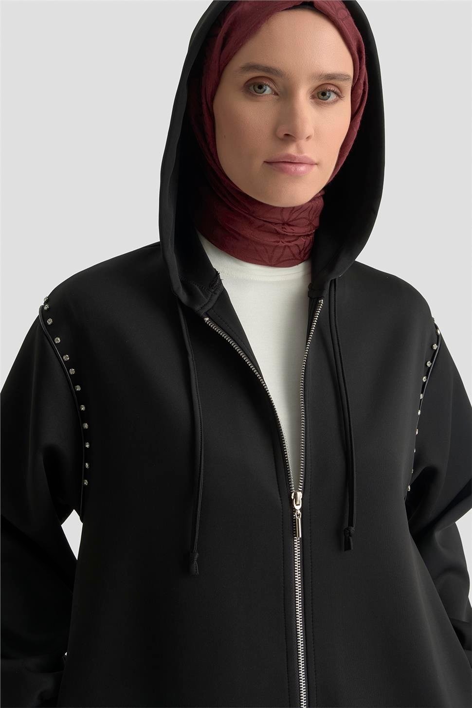 Armine Taş Detaylı Örme Kap 25KD4028 Siyah görsel 4