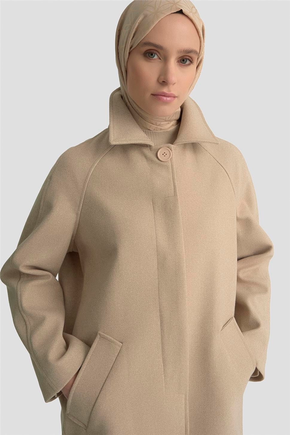 Armine Oversize Kaşe Manto 25KT1708 Bej görsel 2