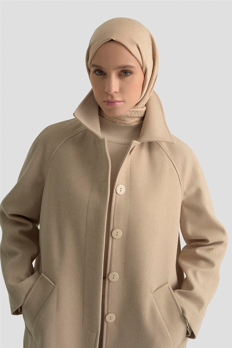 Armine Oversize Kaşe Manto 25KT1708 Bej görsel 4