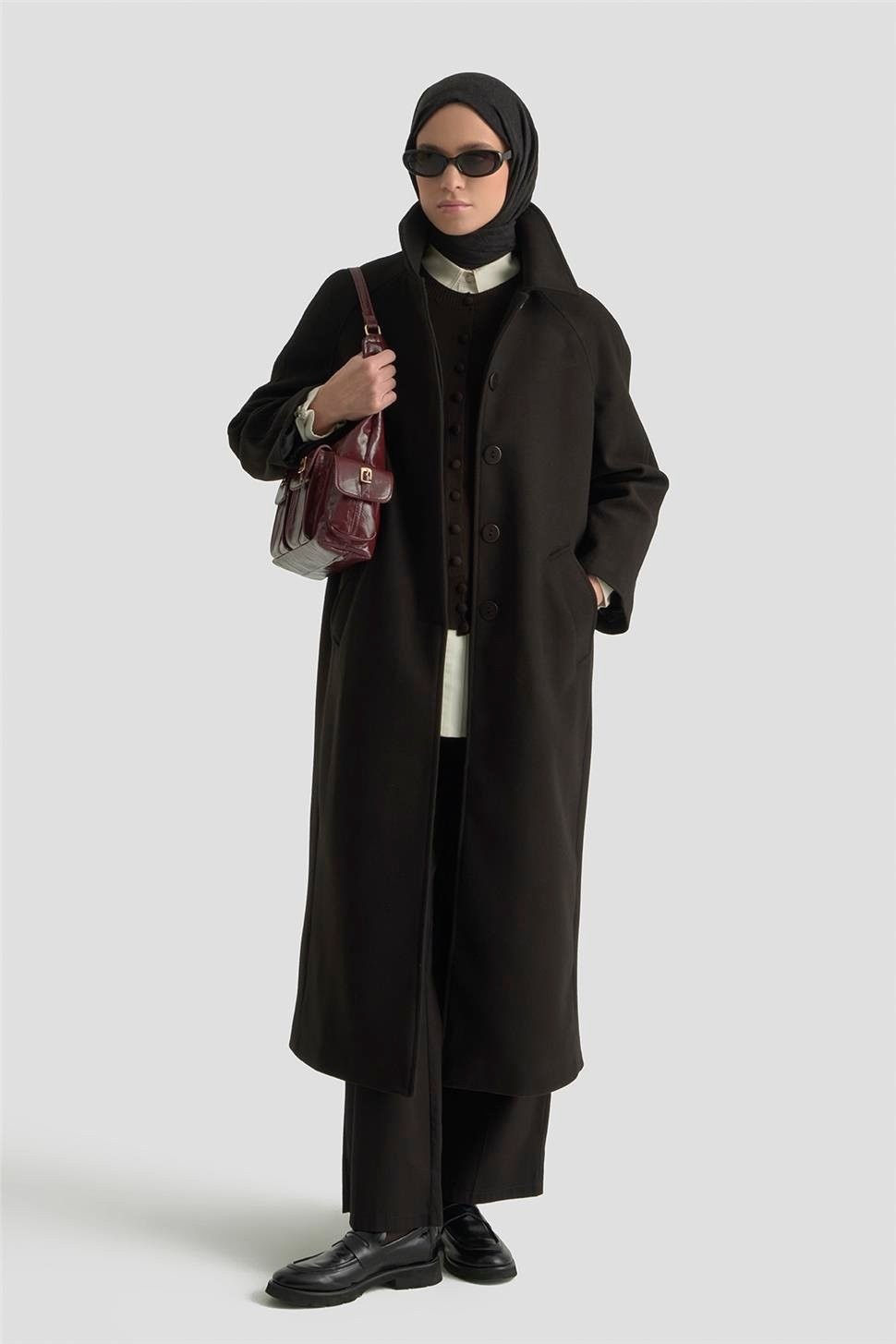 Armine Oversize Kaşe Manto 25KT1708 Siyah görsel 2