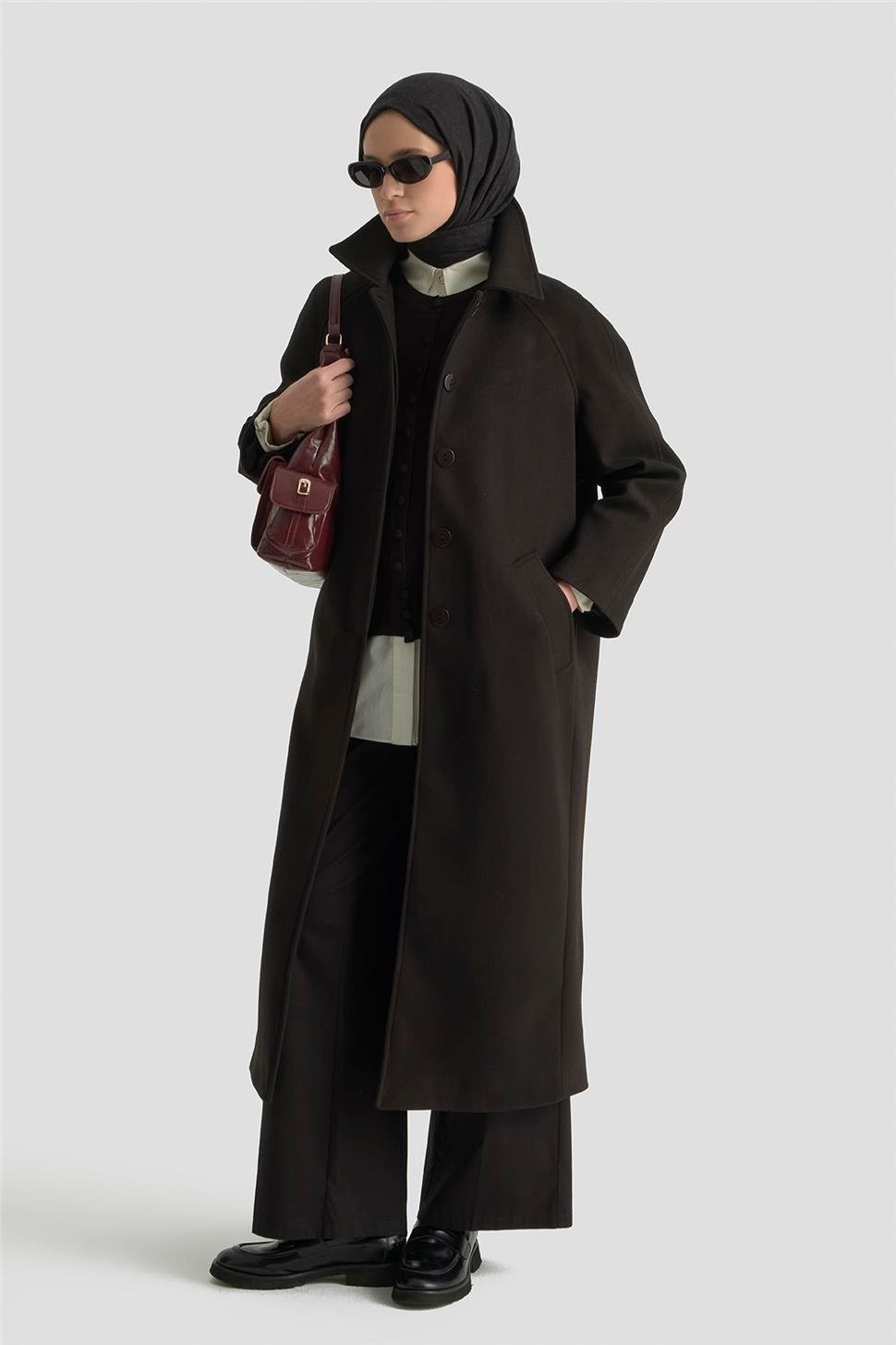Armine Oversize Kaşe Manto 25KT1708 Siyah görsel 3