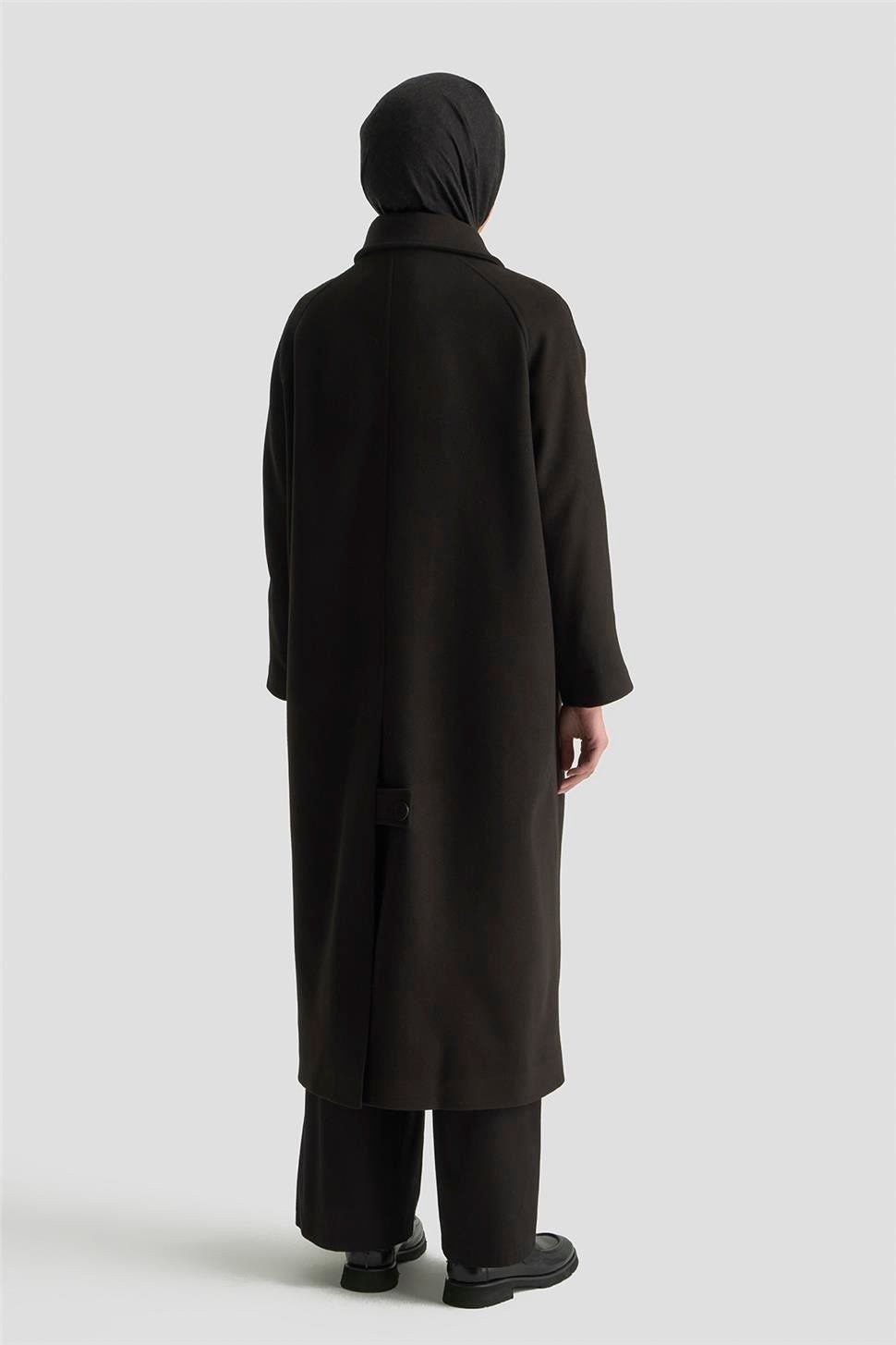 Armine Oversize Kaşe Manto 25KT1708 Siyah görsel 5