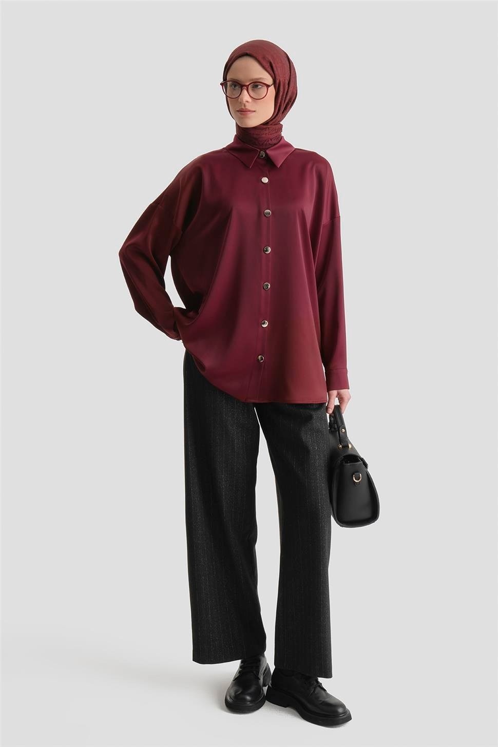Armine Saten Tunik Bordo