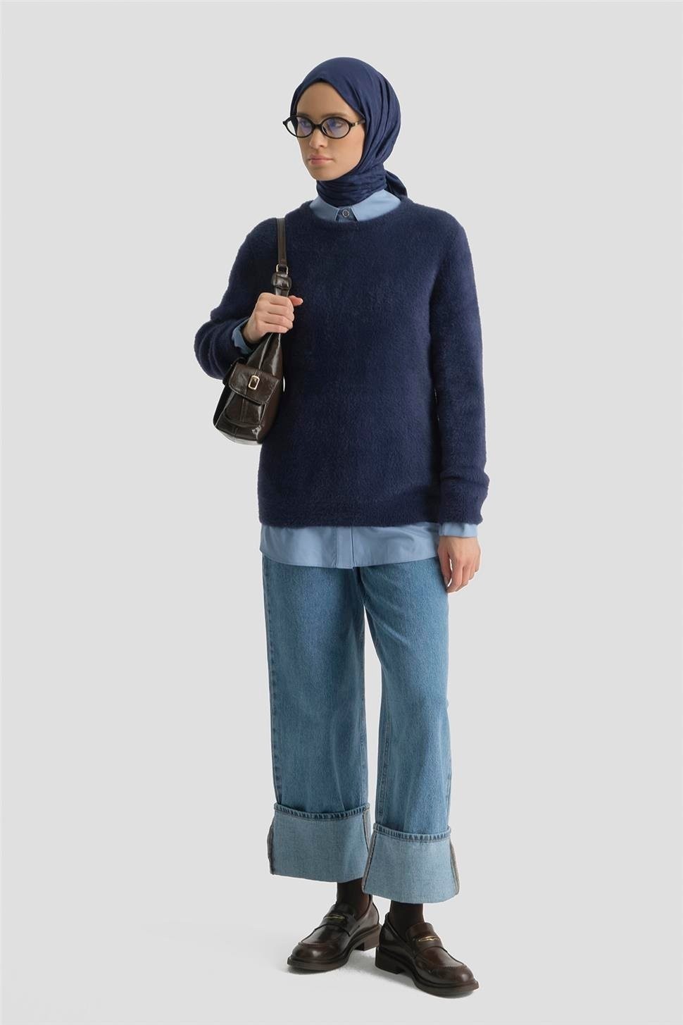 Armine Dokulu Basic Kazak 25KD6025 Lacivert görsel 2