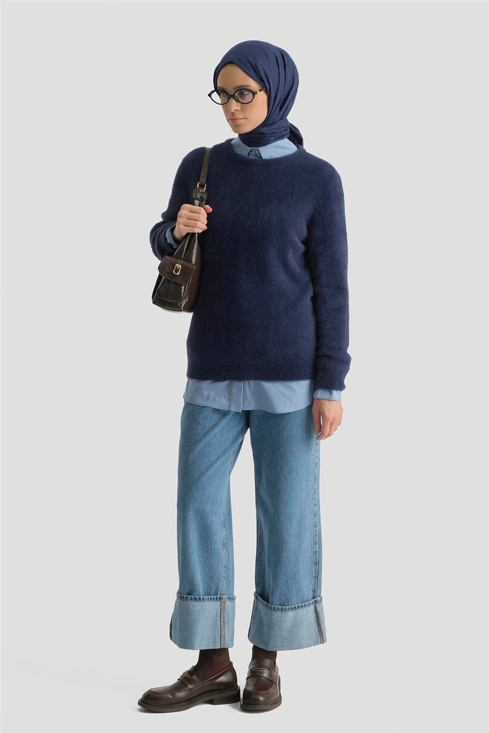 Armine Dokulu Basic Kazak 25KD6025 Lacivert görsel 3