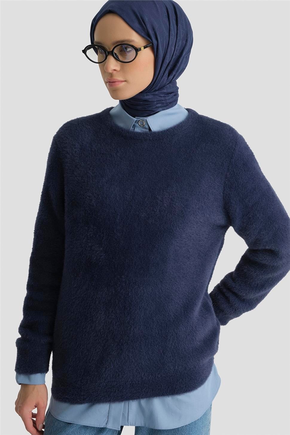 Armine Dokulu Basic Kazak 25KD6025 Lacivert görsel 4