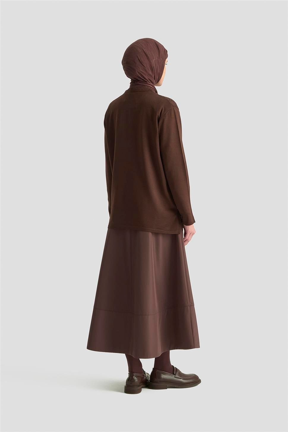 Armine Örgü Desenli Kazak 25KD7004 Kahverengi görsel 5
