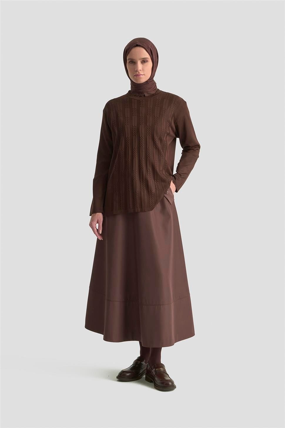 Armine Örgü Desenli Kazak 25KD7004 Kahverengi görsel 7