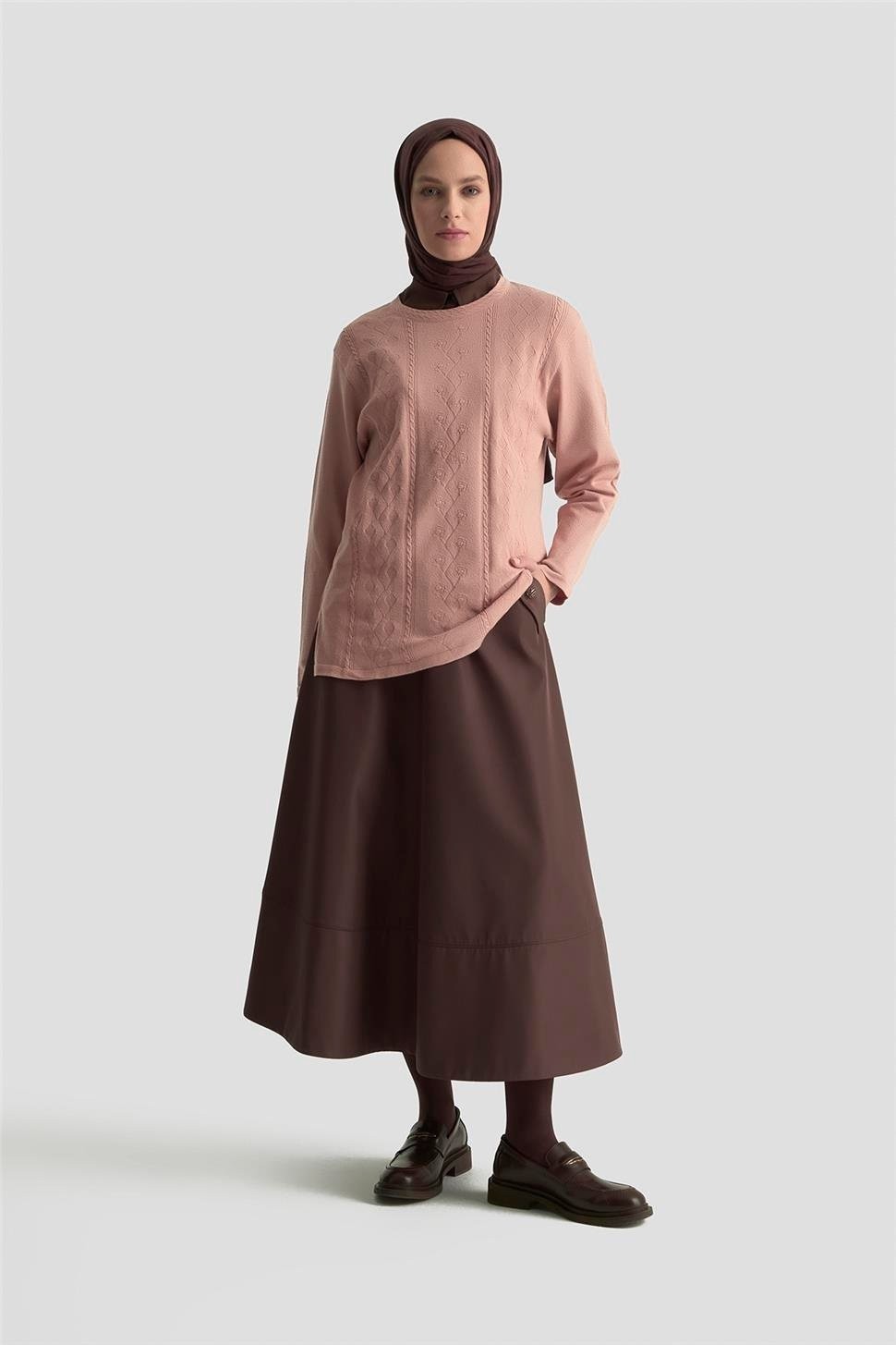 Armine Desenli Kazak 25KD7009 Pudra görsel 2