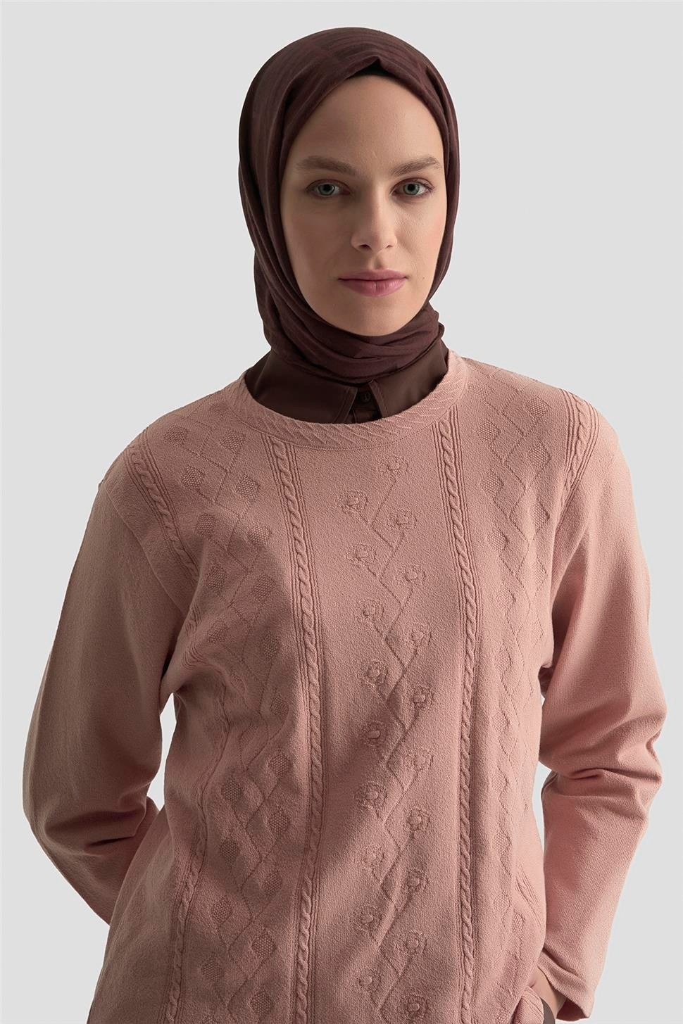 Armine Desenli Kazak 25KD7009 Pudra görsel 3