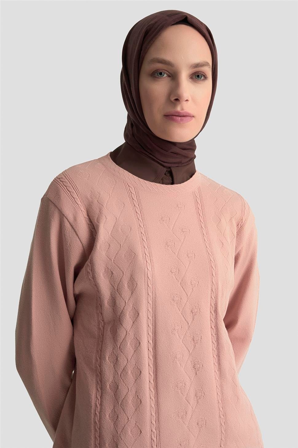 Armine Desenli Kazak 25KD7009 Pudra görsel 4