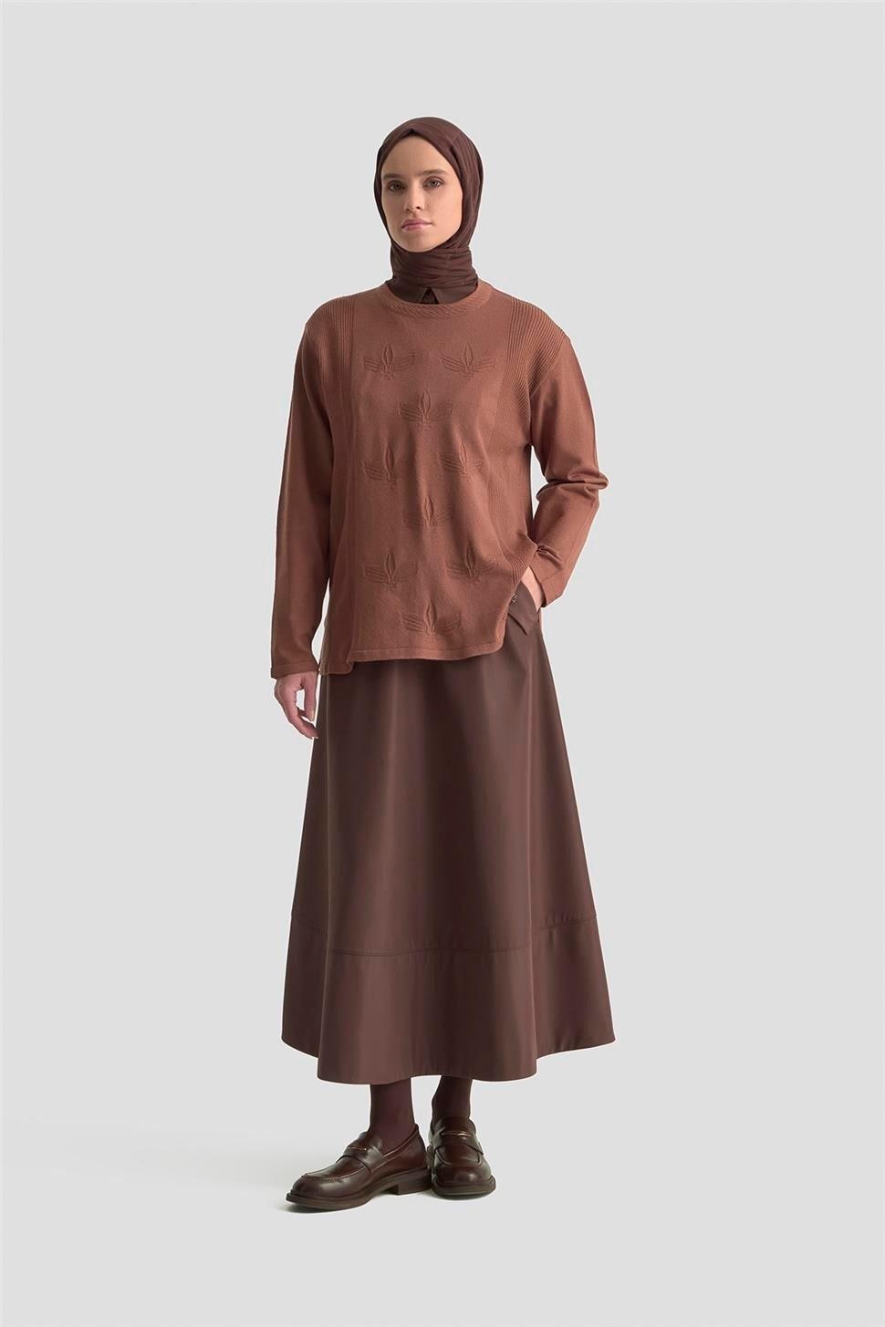 Armine Desenli Kazak 25KD7010 Gül Kurusu
