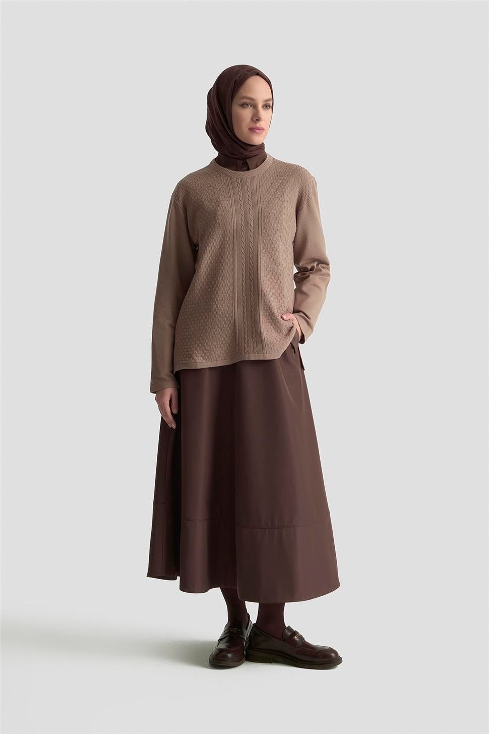 Armine Desenli Kazak 25KD7008 Vizon görsel 2