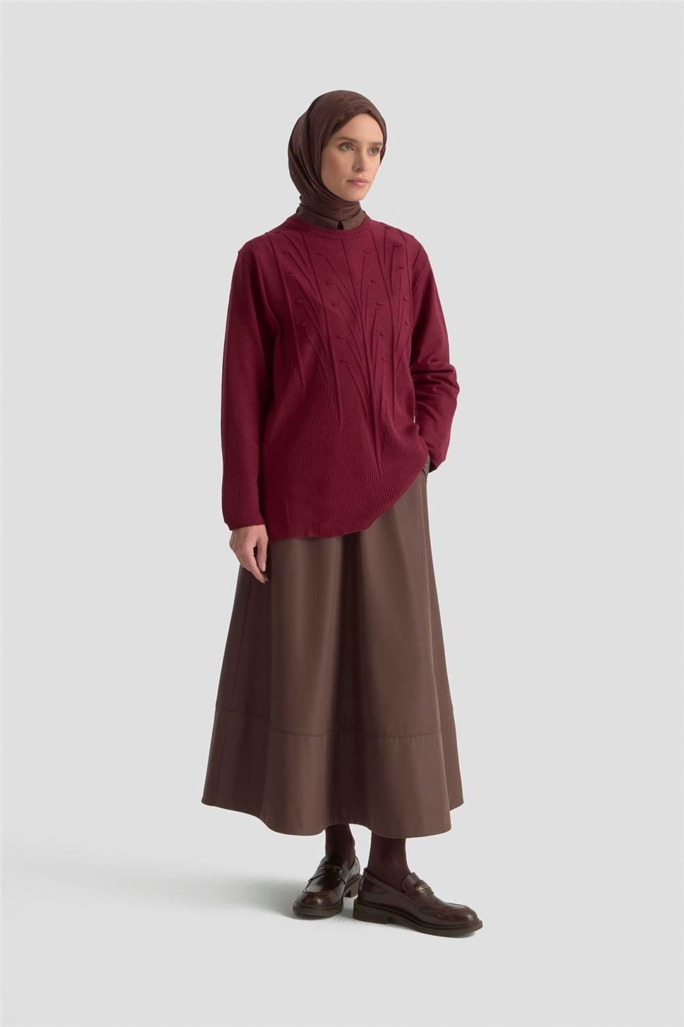 Armine Başak Desenli Kazak 25KD7006 Bordo