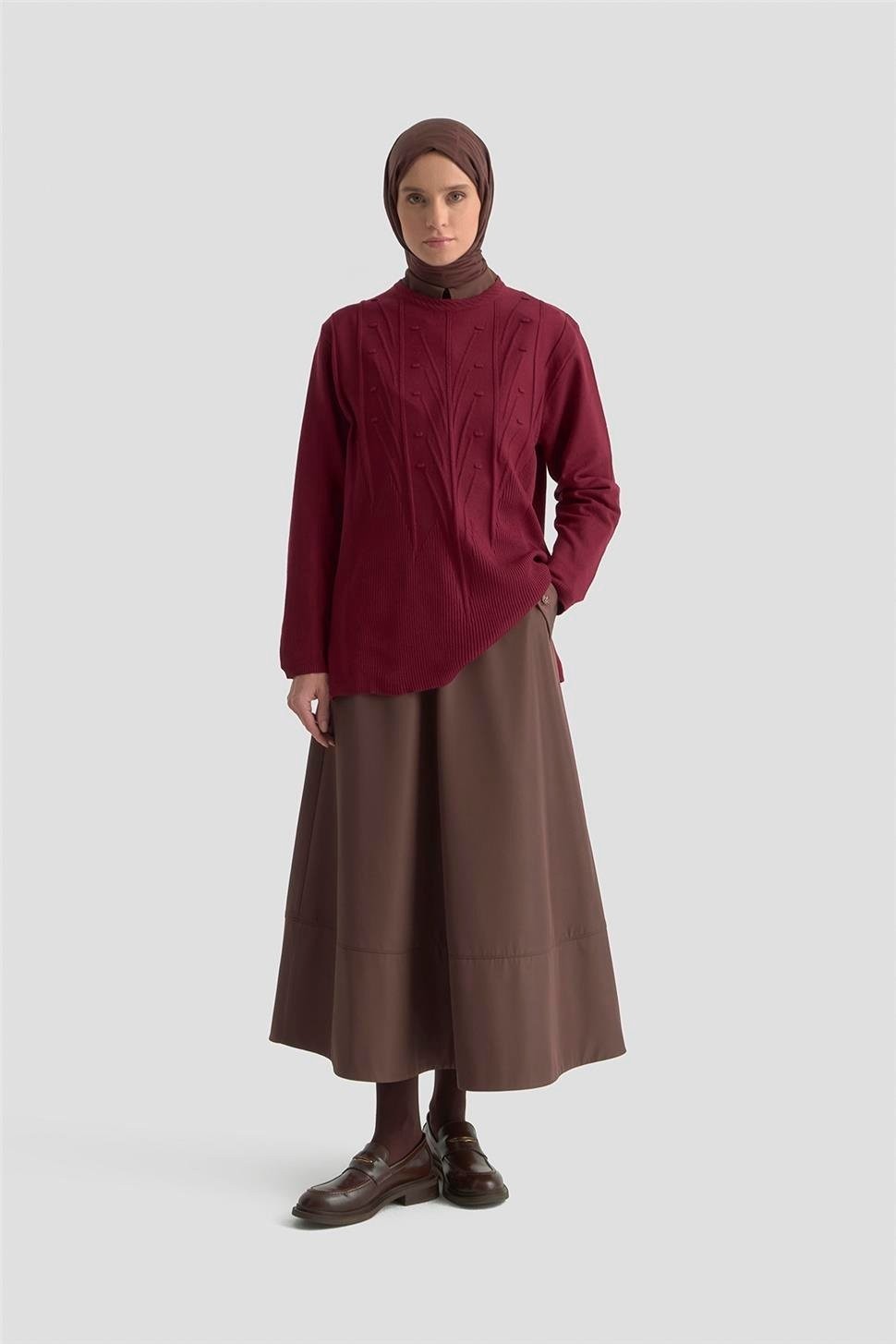 Armine Başak Desenli Kazak 25KD7006 Bordo görsel 2