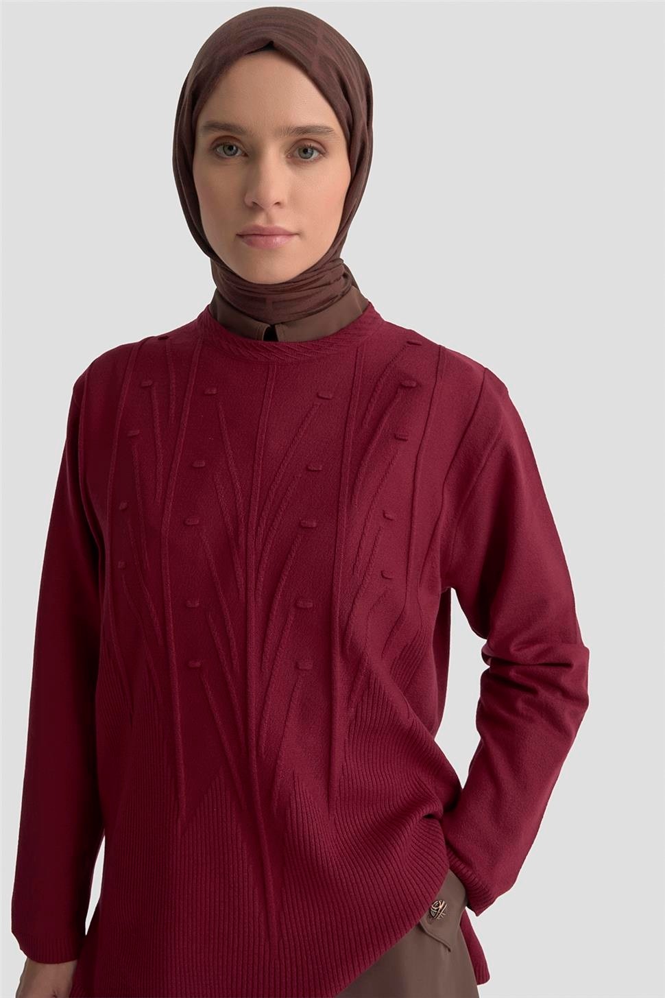 Armine Başak Desenli Kazak 25KD7006 Bordo görsel 3