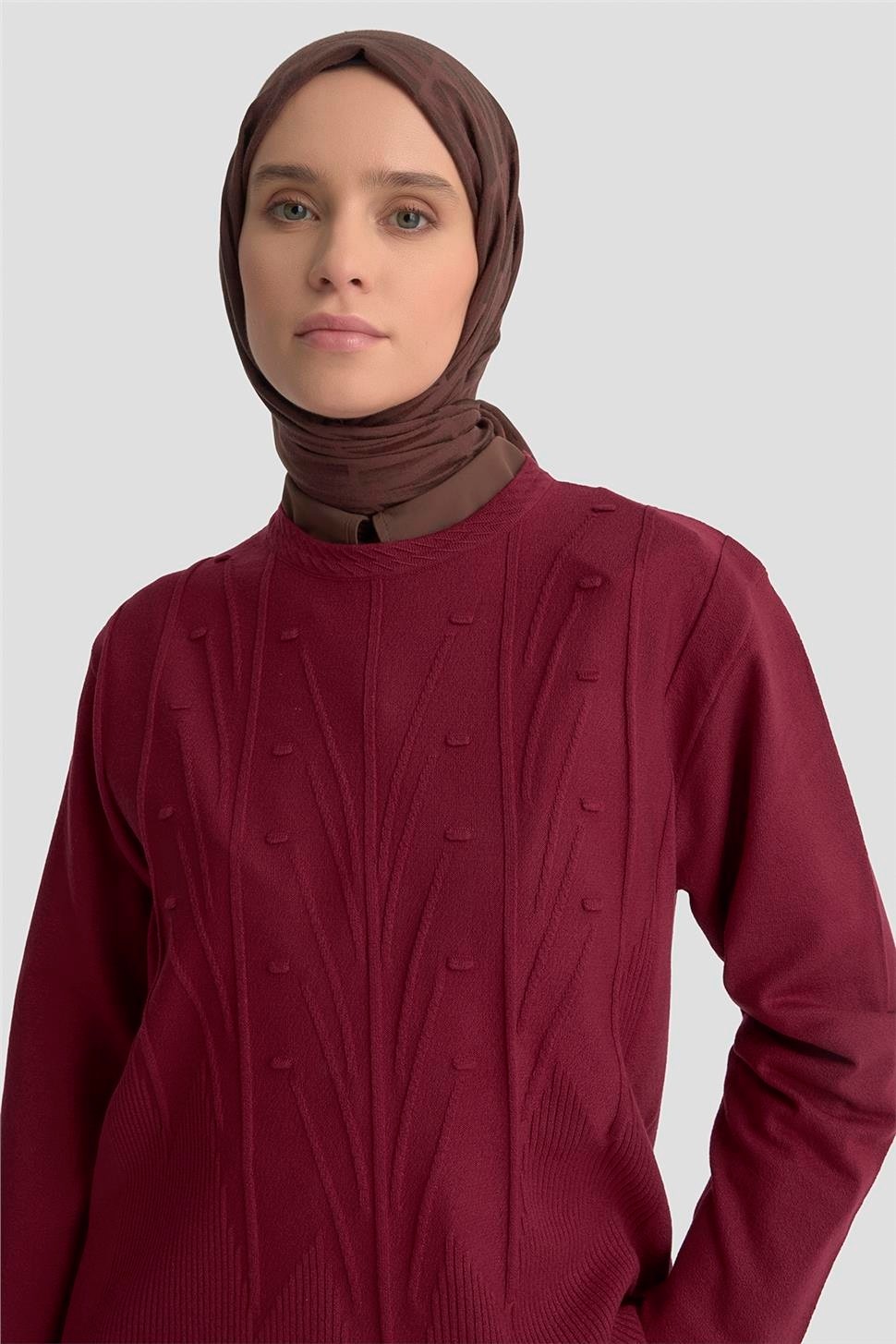 Armine Başak Desenli Kazak 25KD7006 Bordo görsel 4