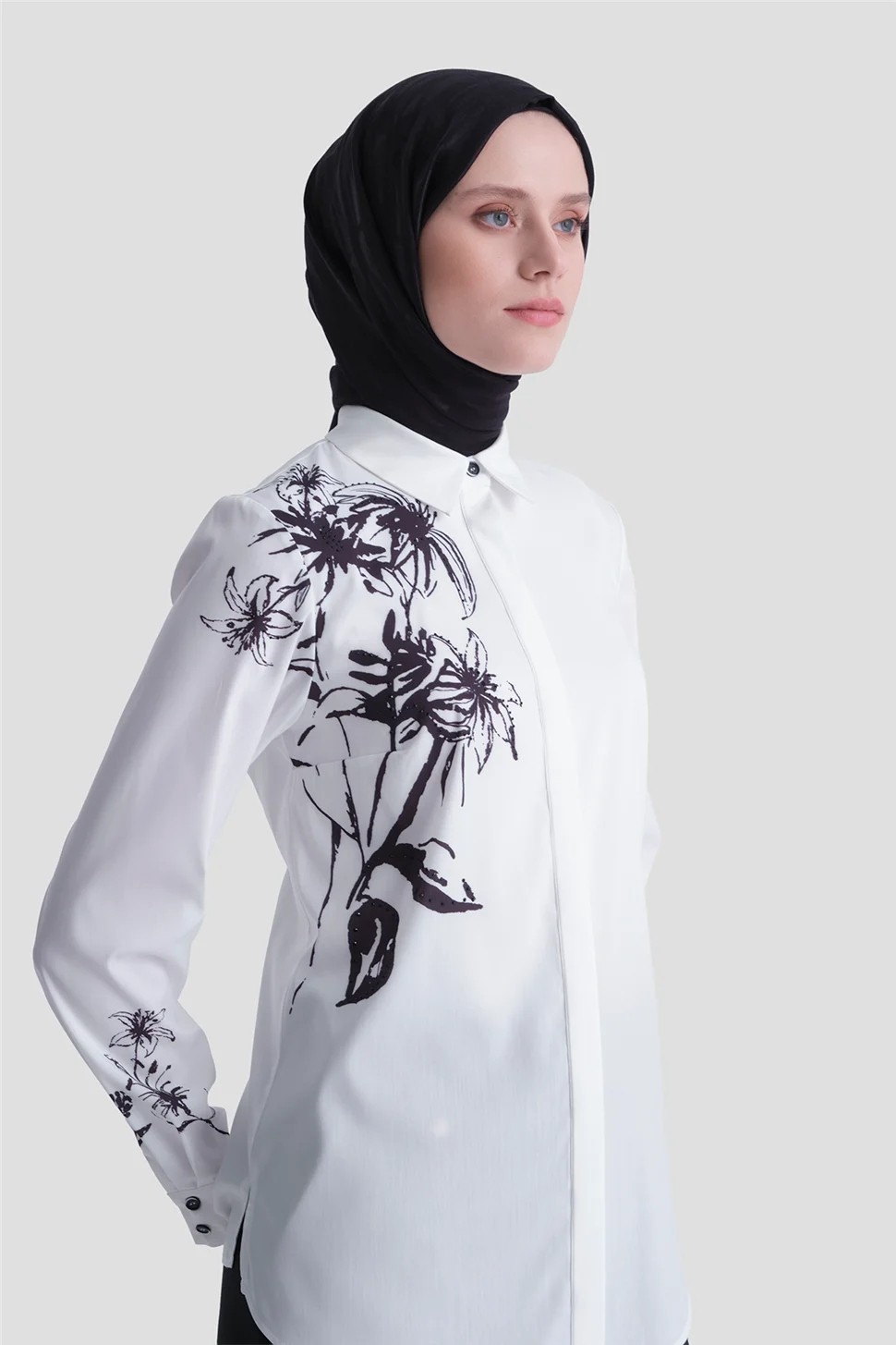 Armine Çiçek Baskılı Tunik Ekru görsel 4