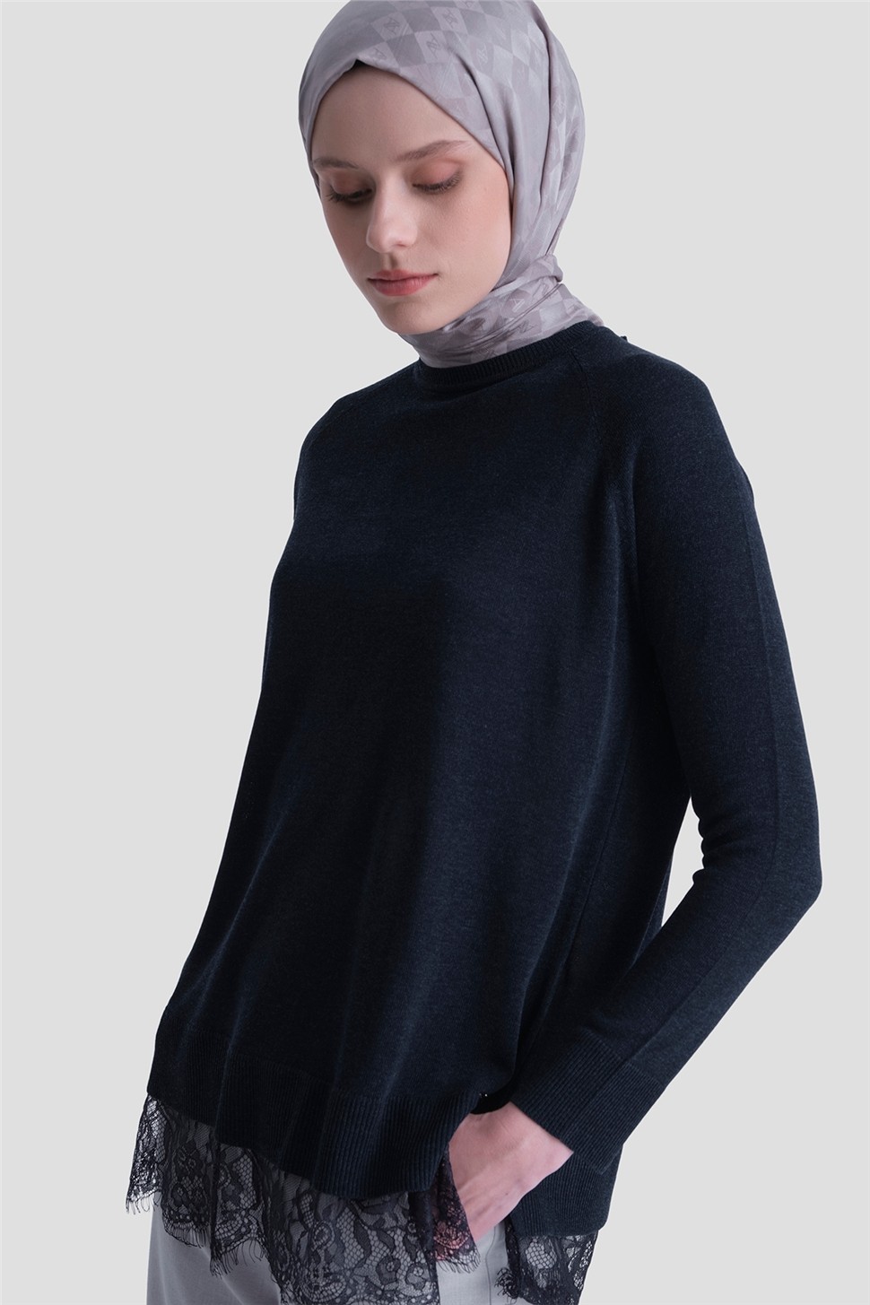 Armine Dantelli Rayon Tunik Lacivert görsel 3
