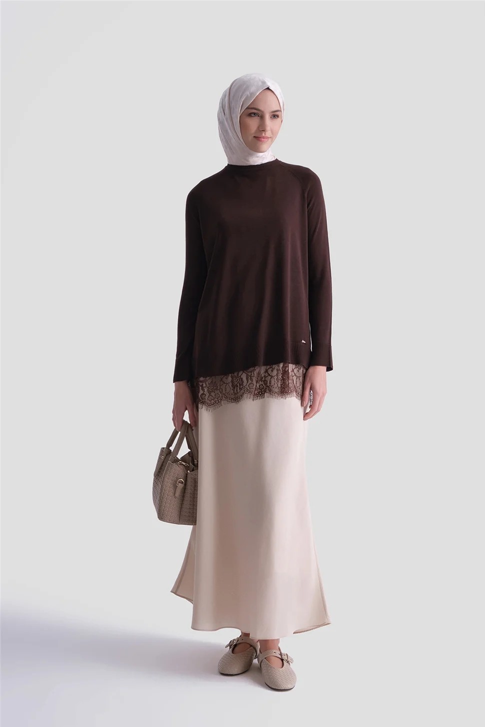 Armine Dantelli Rayon Tunik Acı Kahve