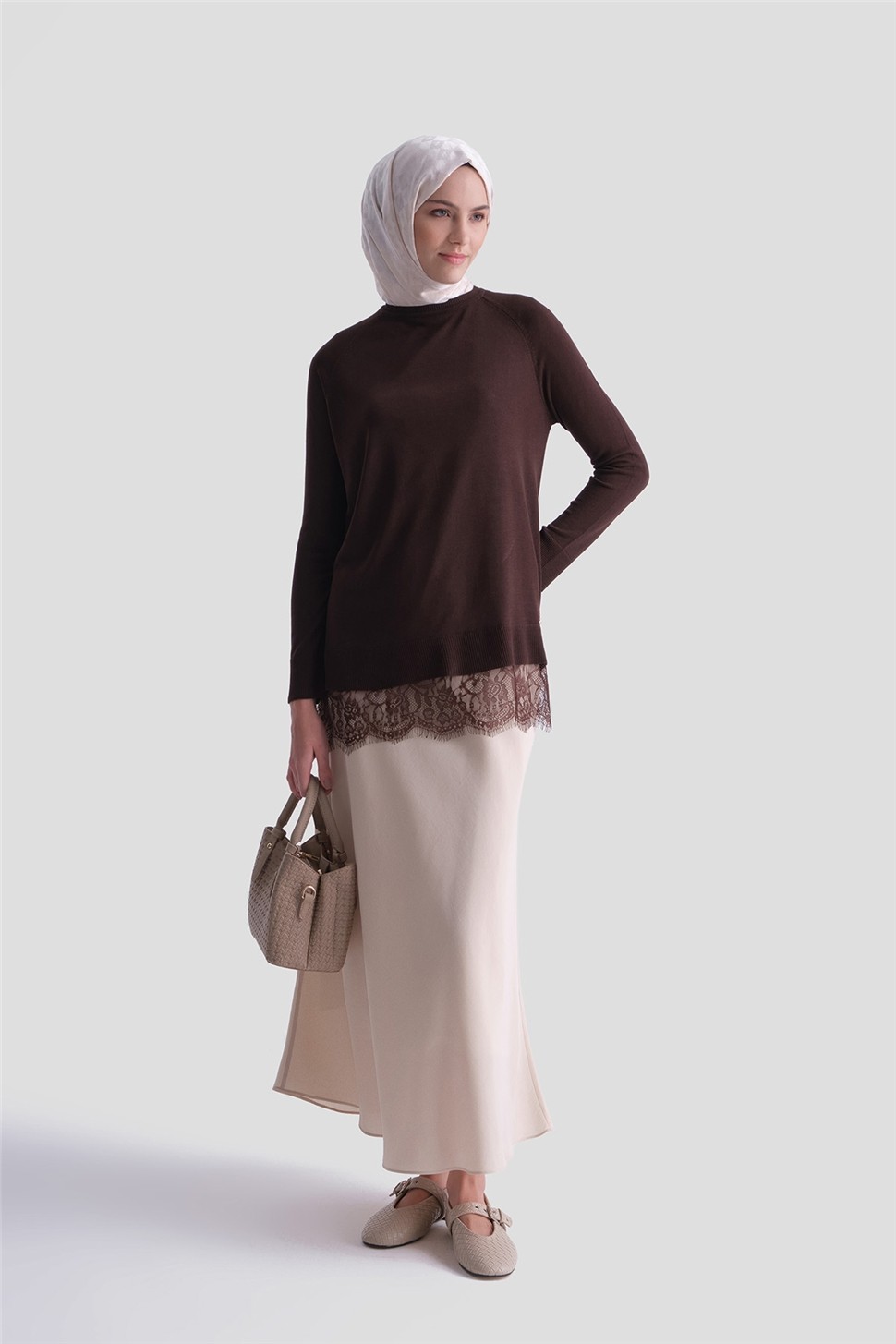 Armine Dantelli Rayon Tunik Acı Kahve görsel 2