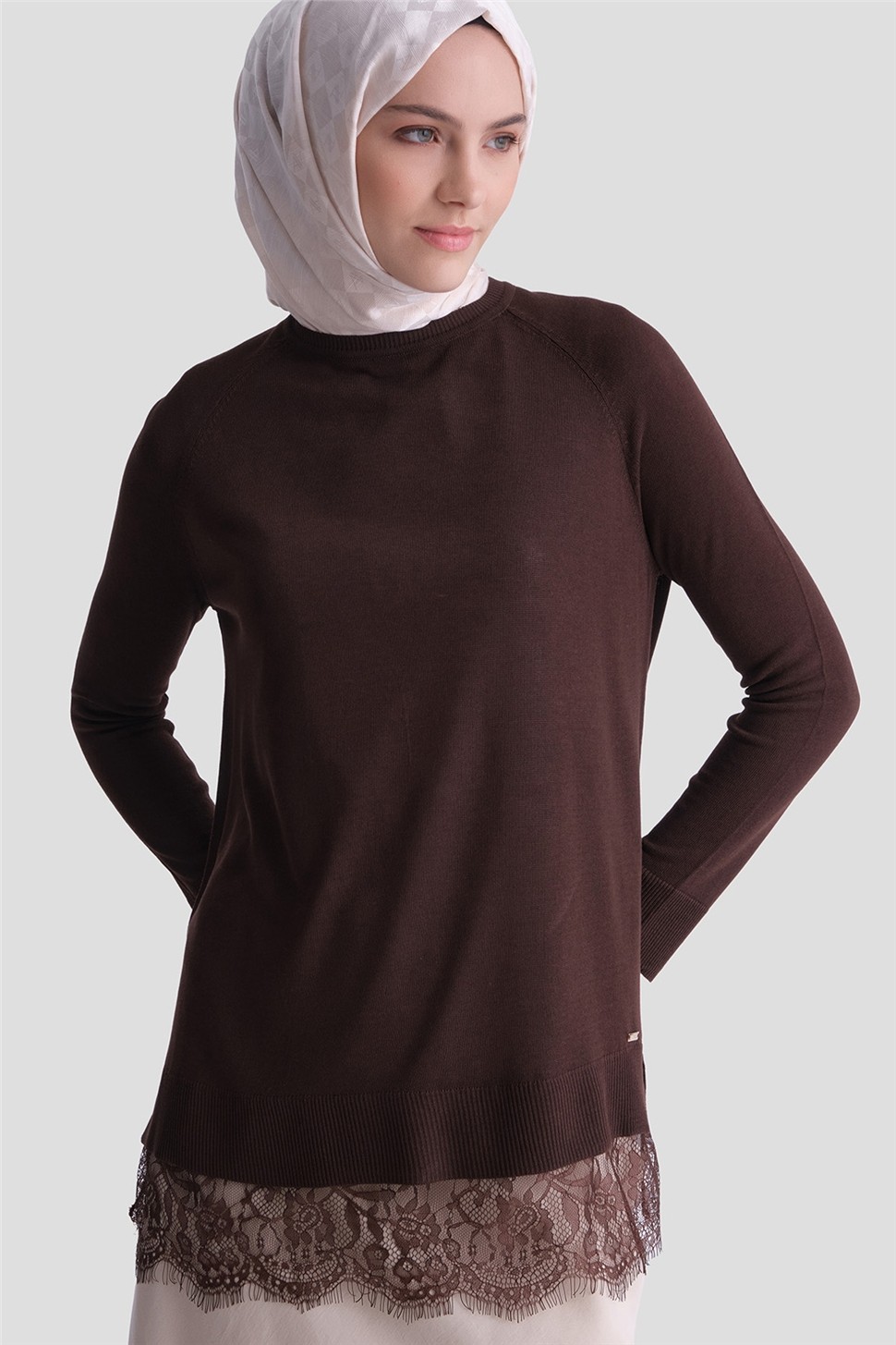 Armine Dantelli Rayon Tunik Acı Kahve görsel 3