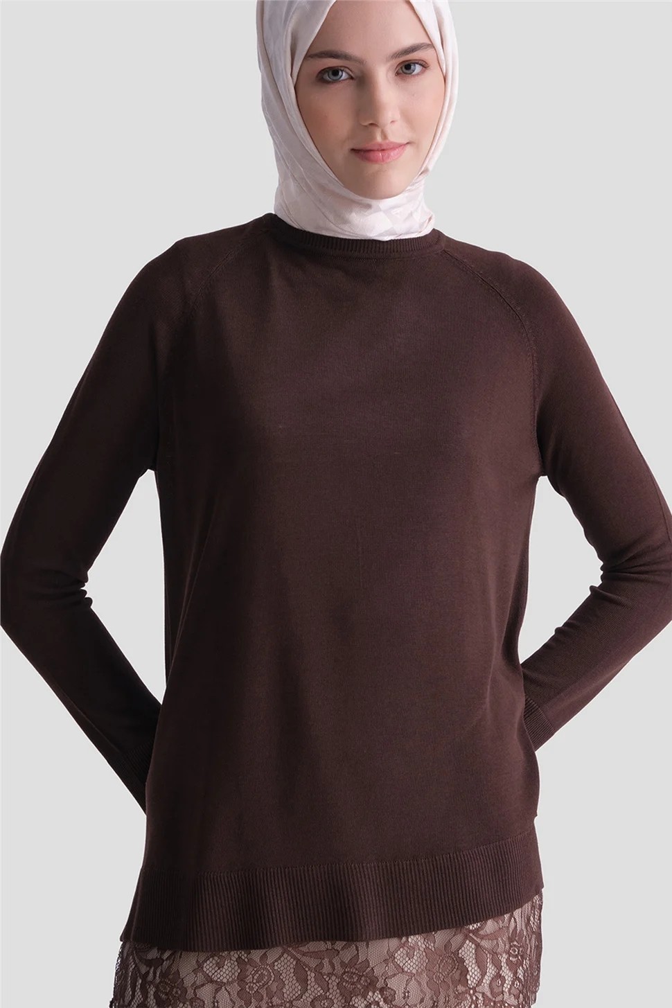 Armine Dantelli Rayon Tunik Acı Kahve görsel 4