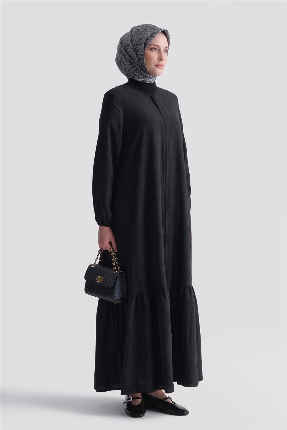 Armine Fırfırlı Basic Ferace Siyah